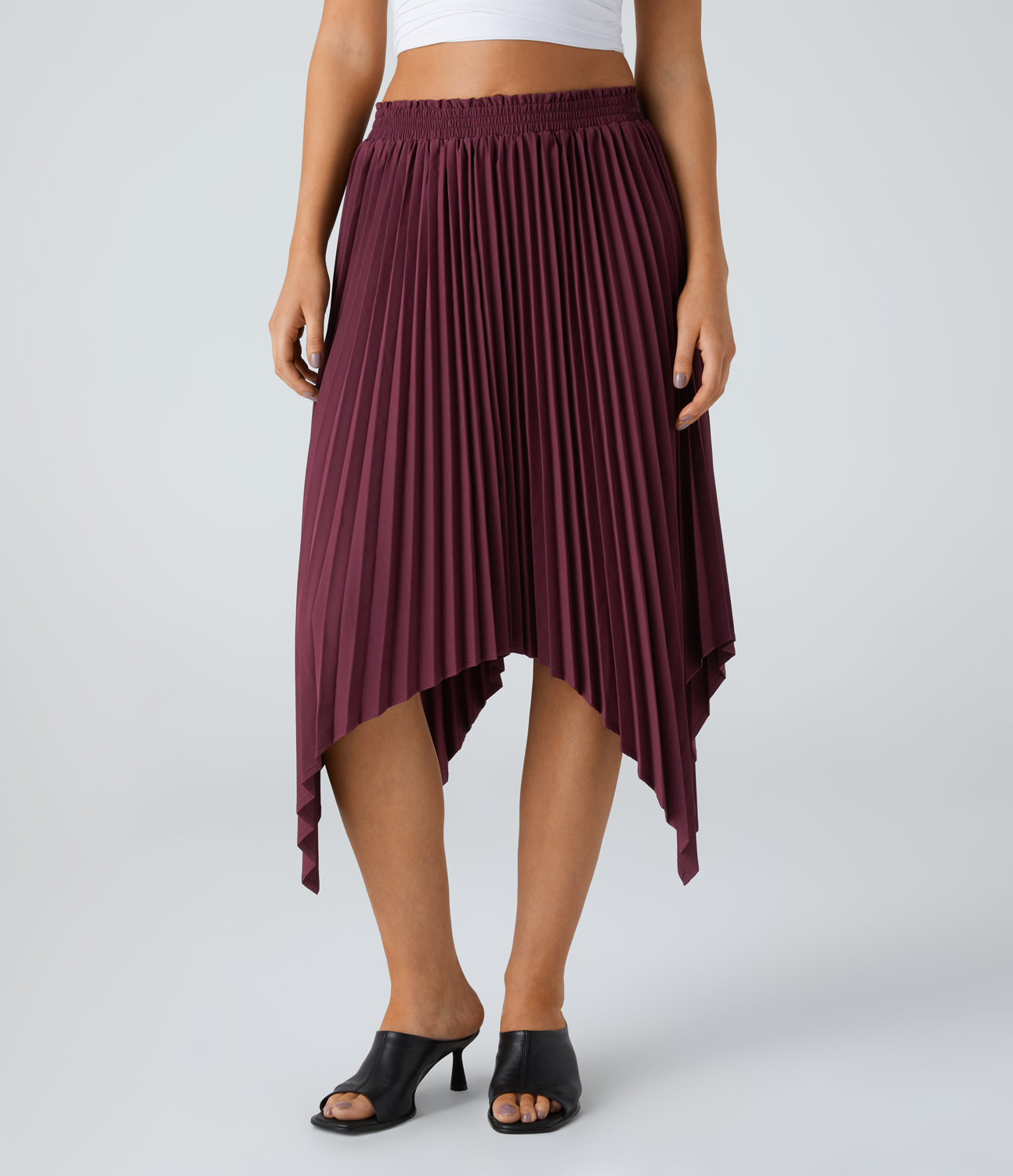 Halara Breezefulв„ў Mid Rise Pleated Hanky Hem Flowy Quick Dry Midi Casual Skirt  - Amaranth - XL(regular) 