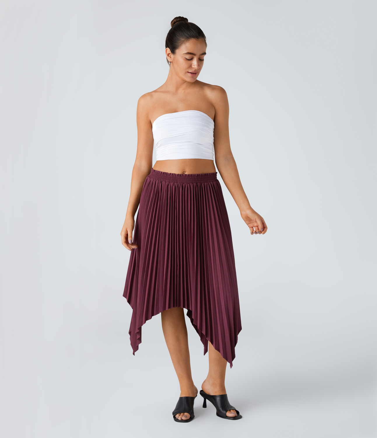 Halara Breezefulв„ў Mid Rise Pleated Hanky Hem Flowy Quick Dry Midi Casual Skirt  - Amaranth - XL(regular) 