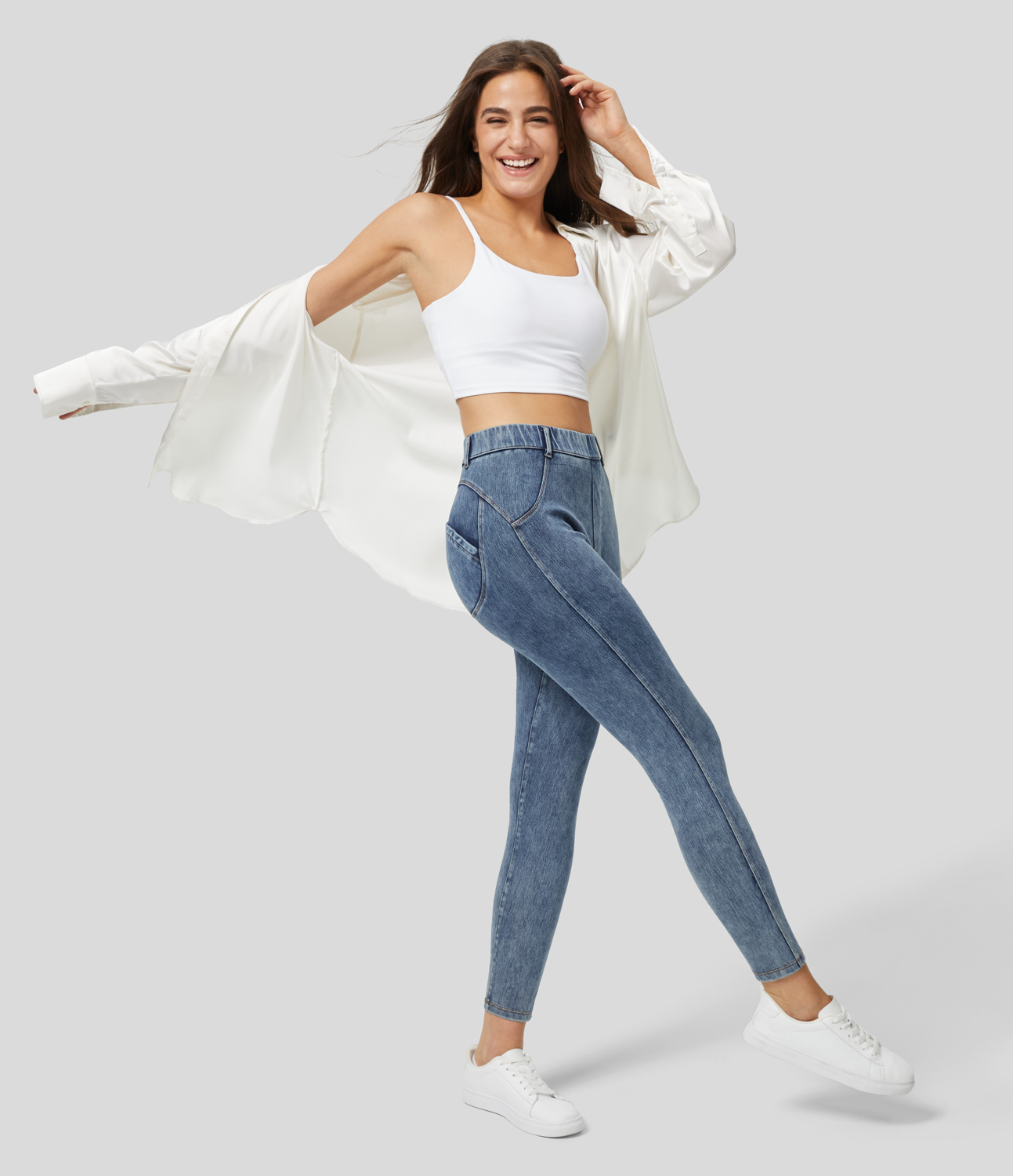 

Halara HalaraMagicв„ў High Waisted Back Side Pocket Stretchy Knit Casual Skinny Jeans - Indigo Blue