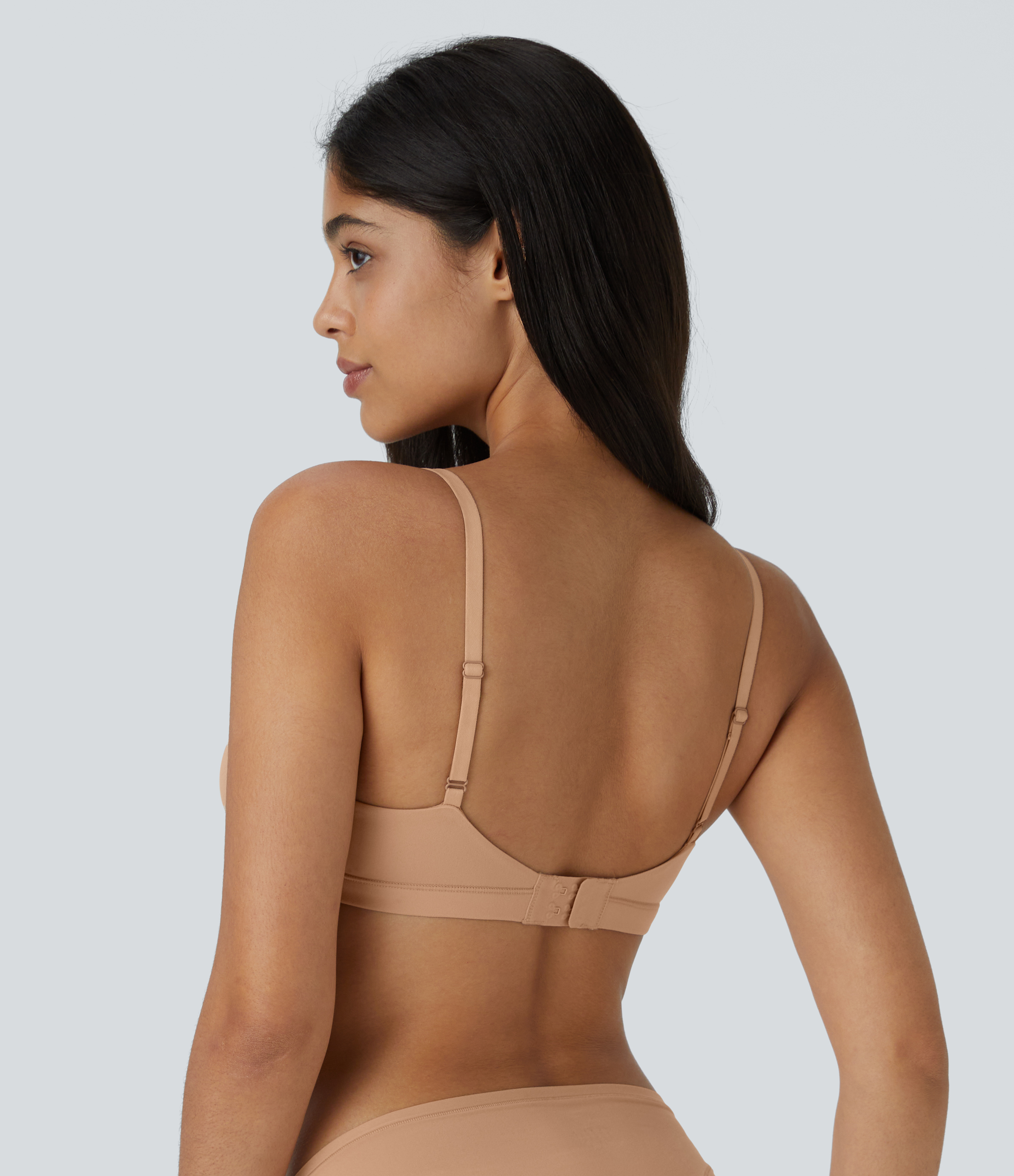 Halara High Stretch Skin Friendly Crossover Adjustable Strap Solid Lounge Bra  - Maple Sugar - XS 