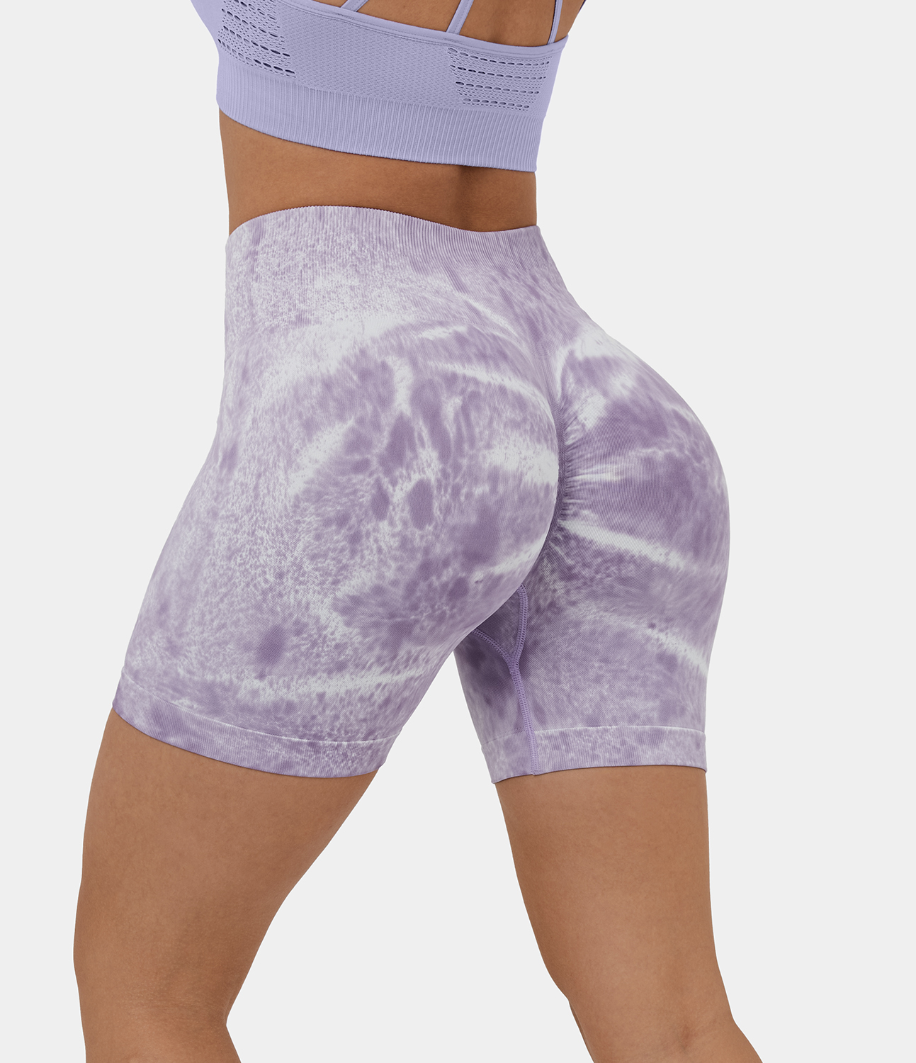 Halara Seamless Flow High Waisted Ruched Tie Dye Yoga Biker Shorts 5``  - Tie-dye Lilac Purple - M biker shorts women black biker shorts 