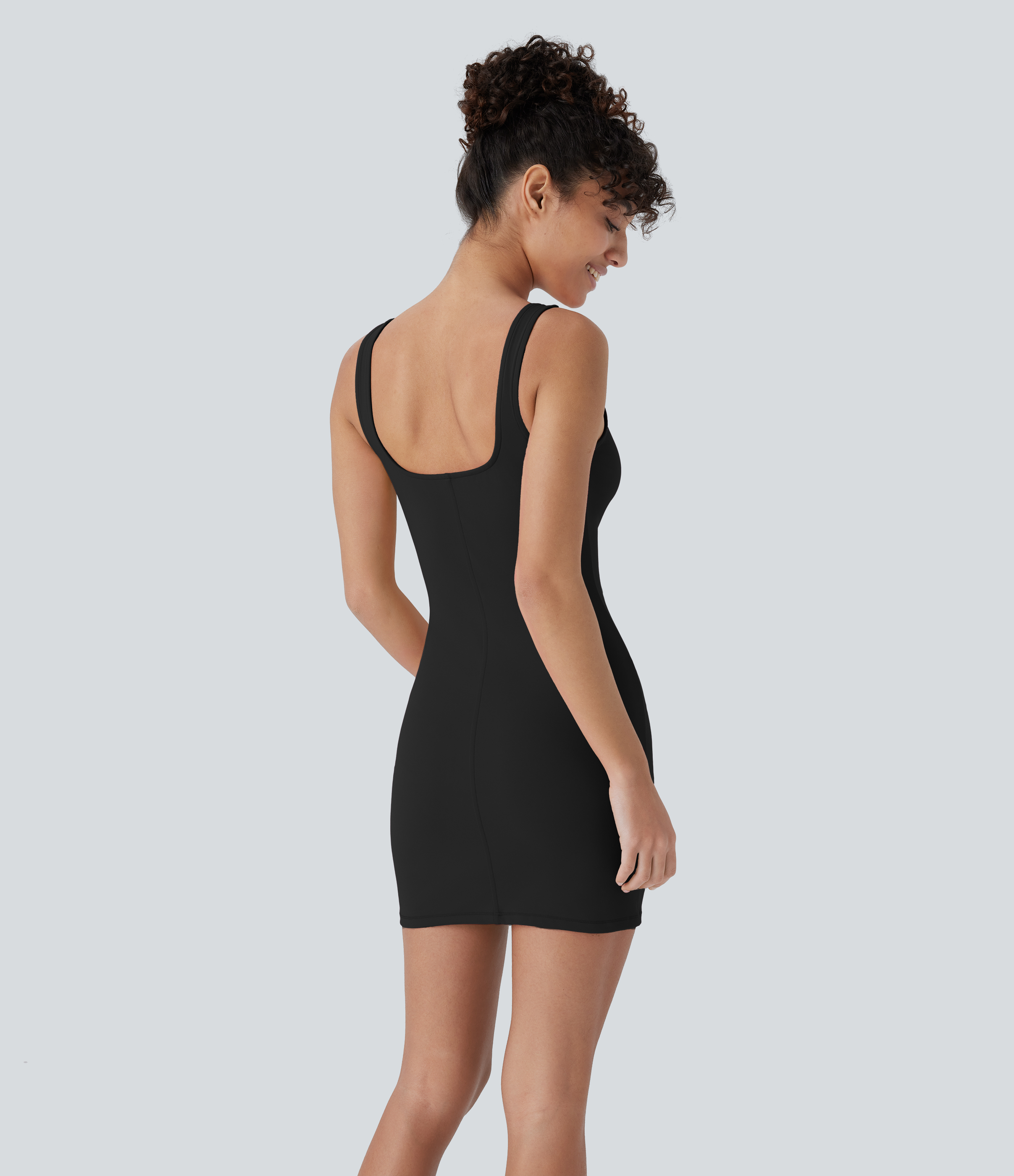 Black Mini Vestido  ajustado baile sin mangas cuello cuadrado sin espalda / 2