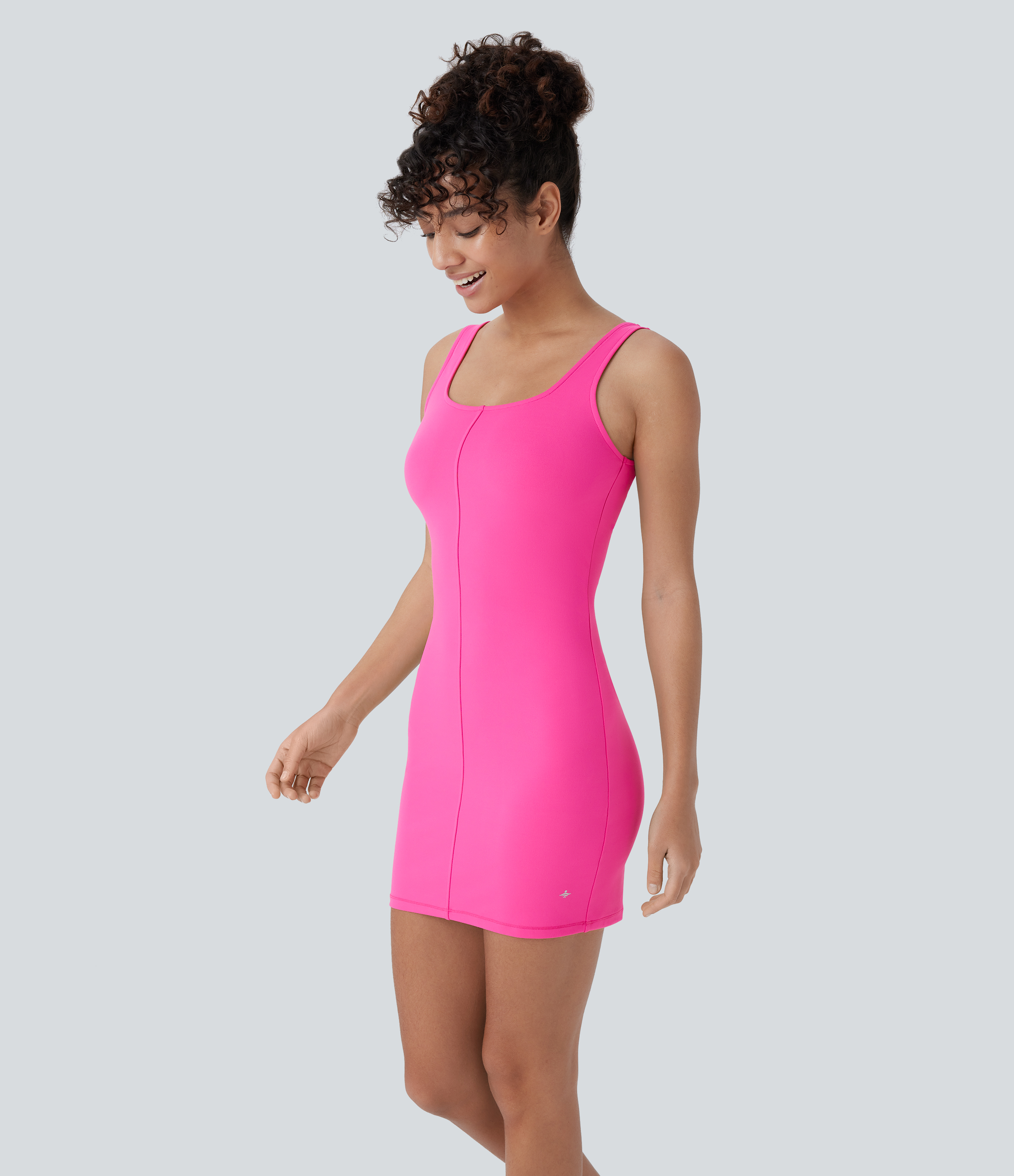 Halara HaloTek Airв„ў Square Neck Backless Bodycon Mini Dance Tank Dress Workout Dress - Raspberry Rose - L 
