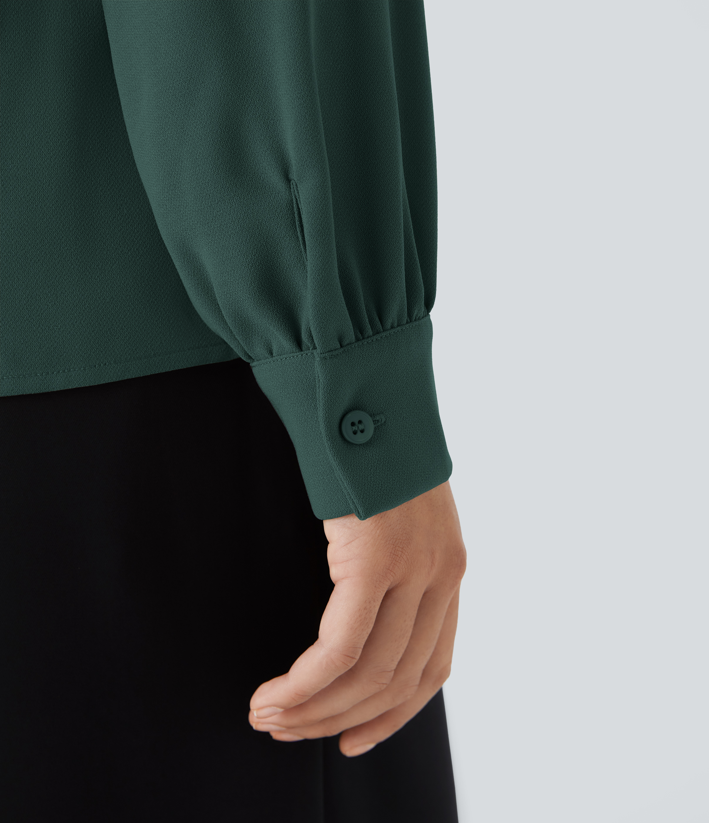Halara V Neck Long Sleeve Work Blouse  - Karst Green - S 
