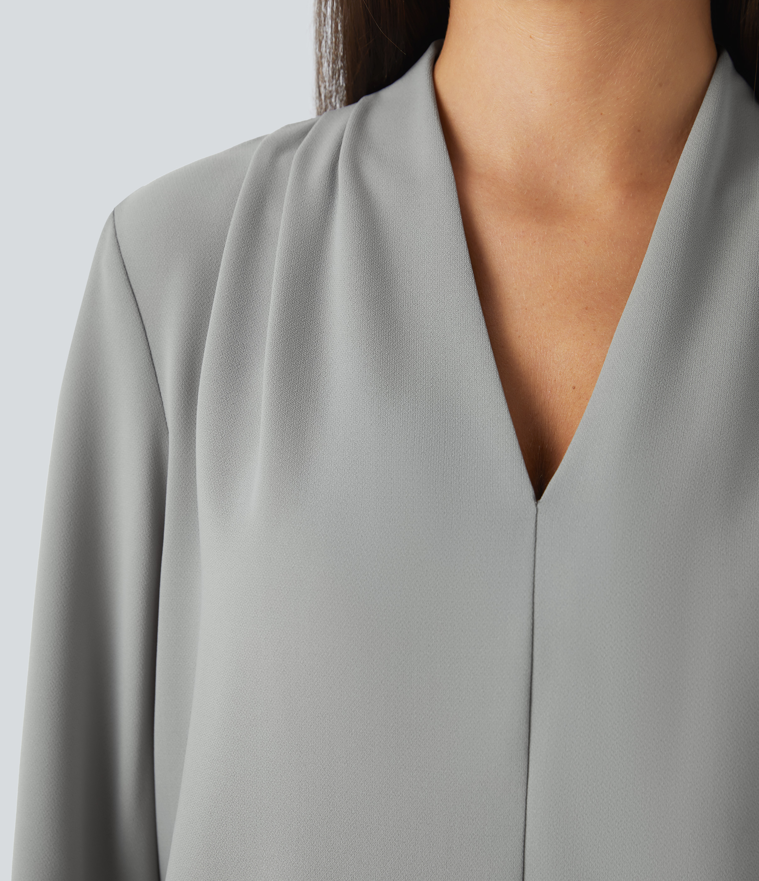 Halara V Neck Long Sleeve Work Blouse  - Mist Grey - S 