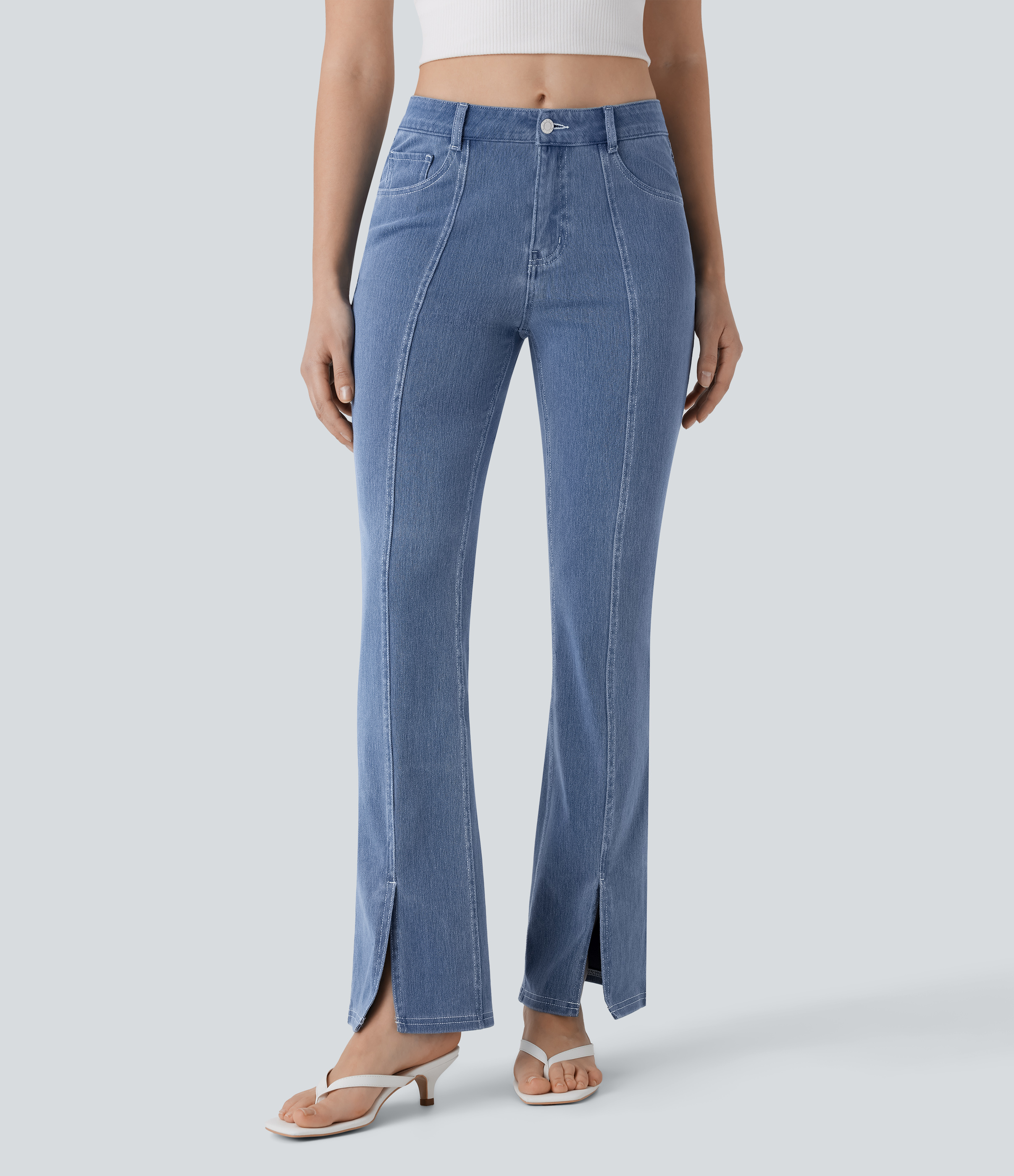 Jeans Halara Flex™ Denim tiro medio múltiple bolsillo lavado elástico abertura