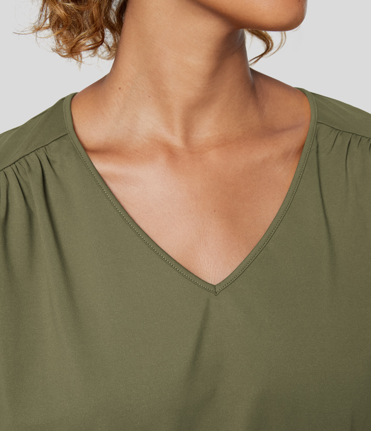 Halara V Neck Long Sleeve Plicated Split Casual Blouse  - Capulet Olive - M 