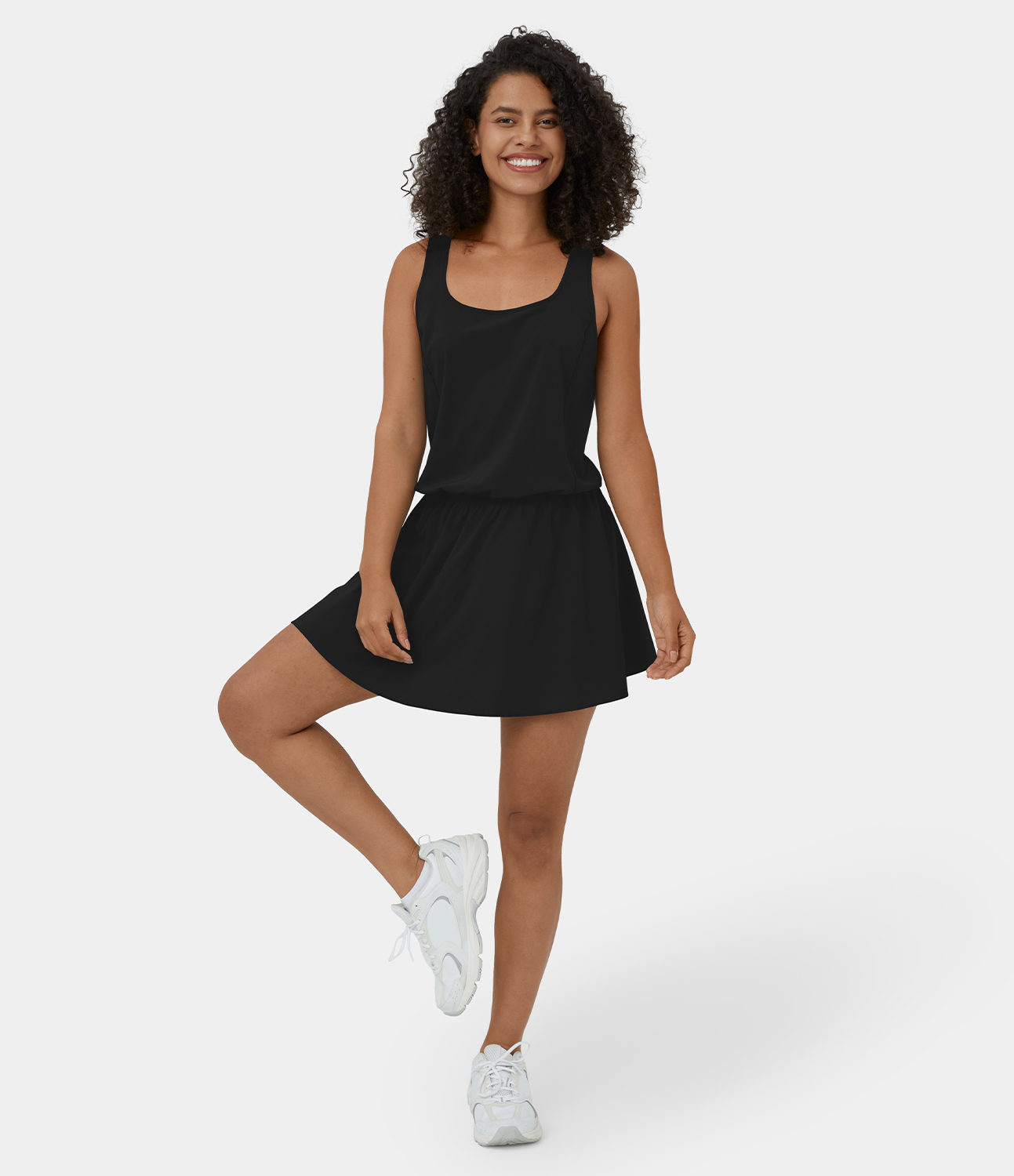 Halara Breezefulв„ў U Neck Backless Crossover Cut Out Plicated Flare Flowy Mini Quick Dry Casual Dress Casual Dress - Black - XL slip dress 