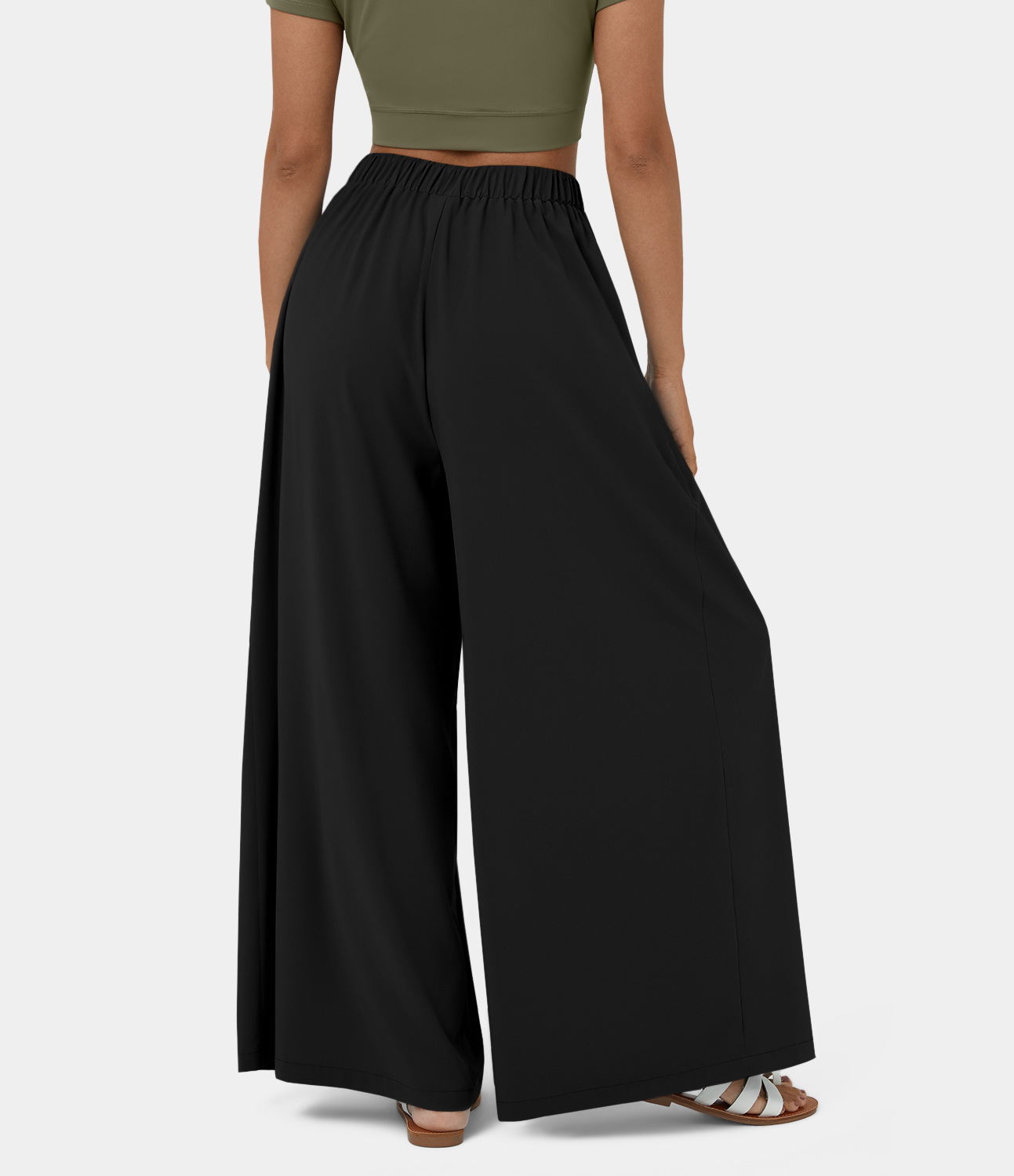 Halara Breezefulв„ў Mid Rise Pleated Side Pocket Plain Wide Leg Flowy Quick Dry Casual Pants  - Black - XL(regular) 