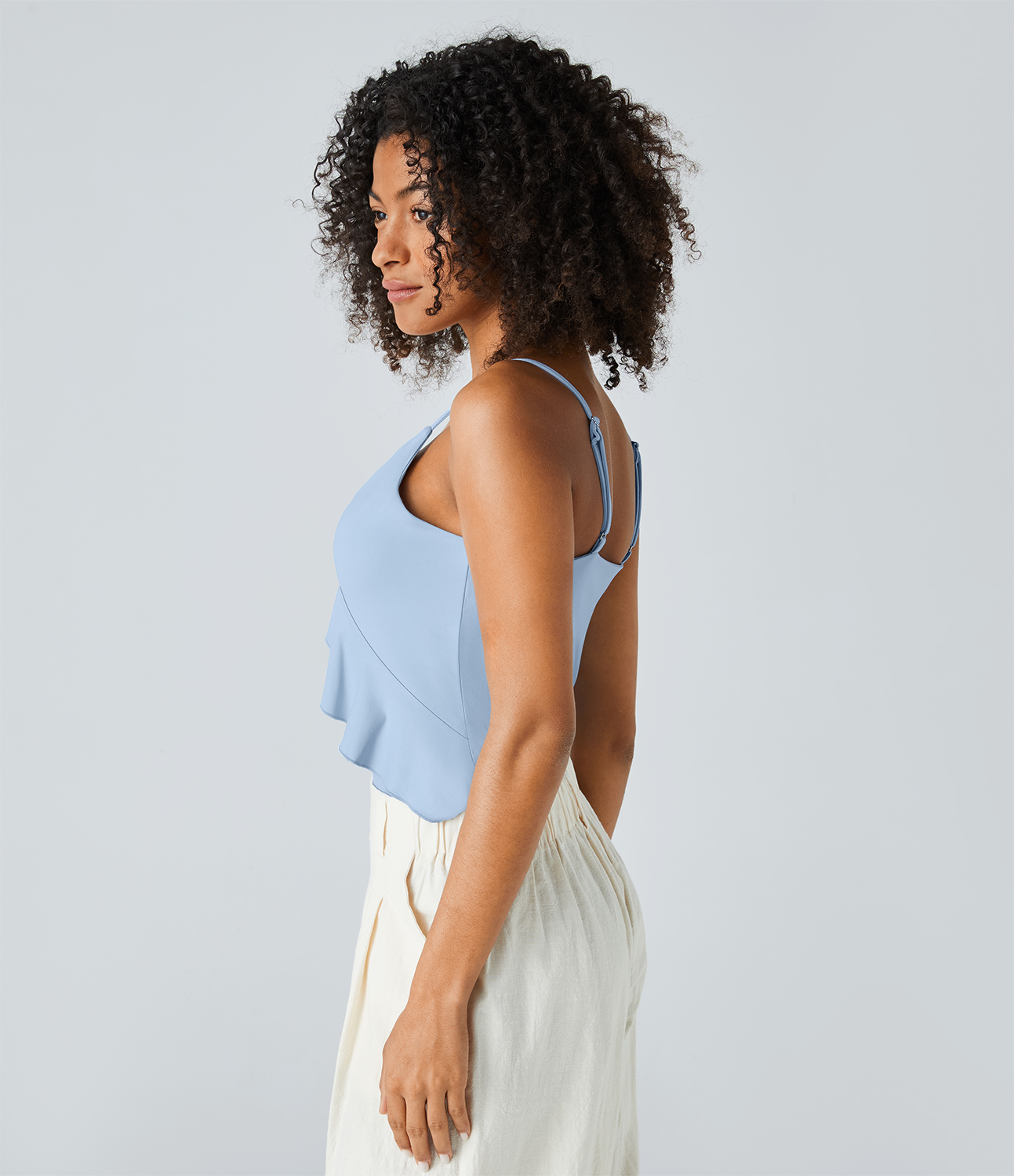 

Halara Adjustable Strap Backless Ruffle Casual Tank Top Tank Top - Angel Falls -  golf tops halter top tunic tops sleeveless tops