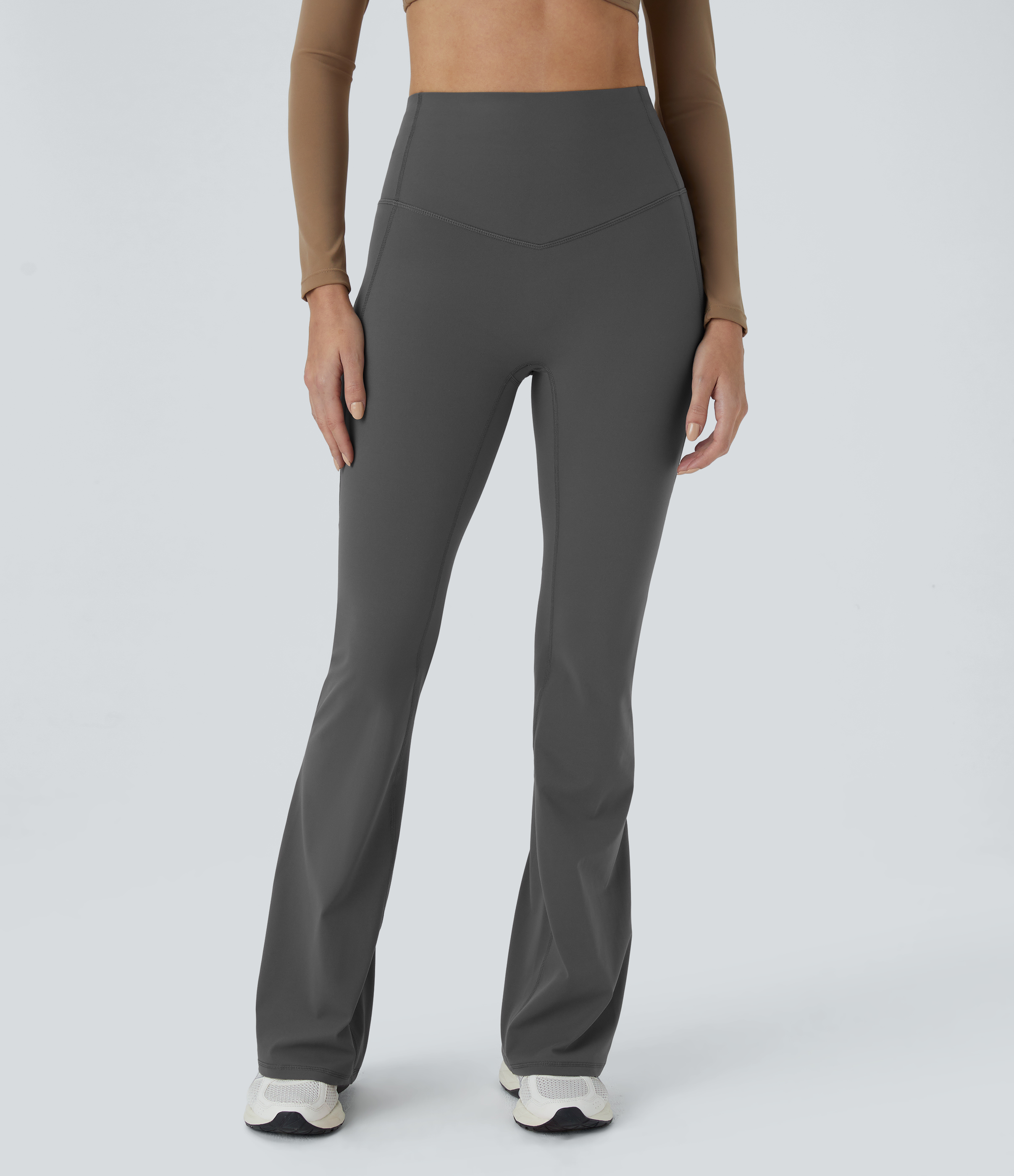 Halara SoCinched High Waisted Tummy Control Shaping Yoga UltraSculpt Flare Leggings  - Volcanic Ash - XS(regular) gym leggings 