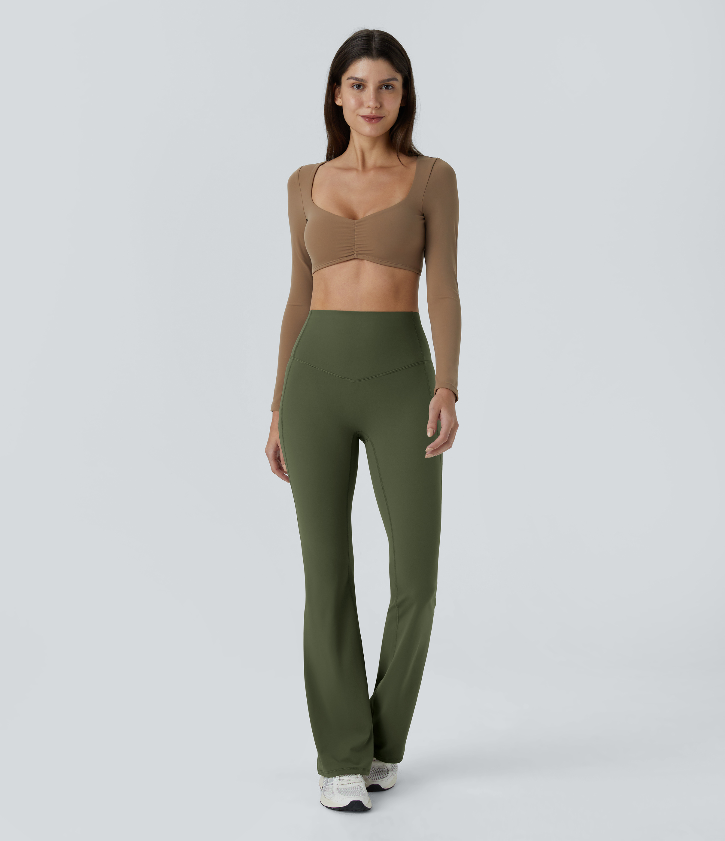 Halara SoCinched High Waisted Tummy Control Shaping Yoga UltraSculpt Flare Leggings  - Deep Woodland Green - M(regular) gym leggings 