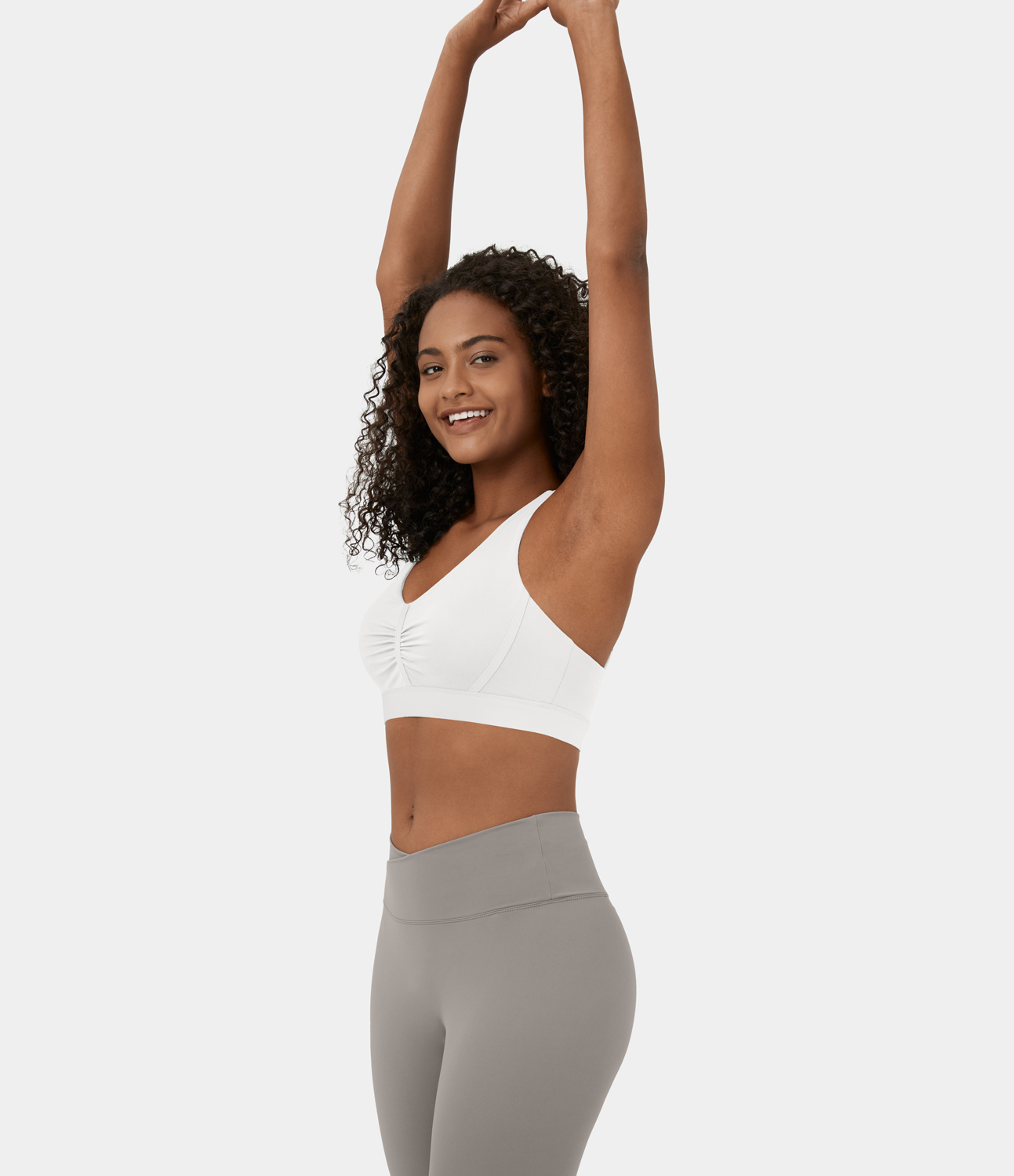 

Halara Softlyzeroв„ў Plush Low Support Backless Ruched Color Block Yoga Sports Bra - White -  push up bra strapless bra backless bra