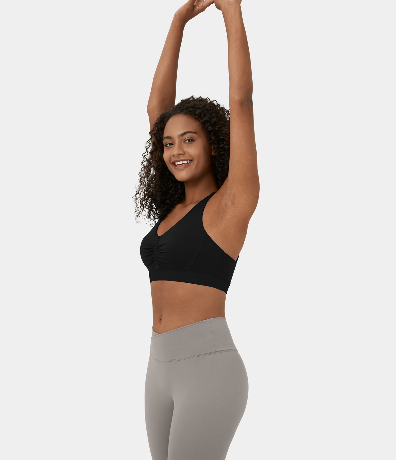 Halara Softlyzeroв„ў Plush Low Support Backless Ruched Color Block Yoga Sports Bra  - Black - M push up bra strapless bra backless bra 