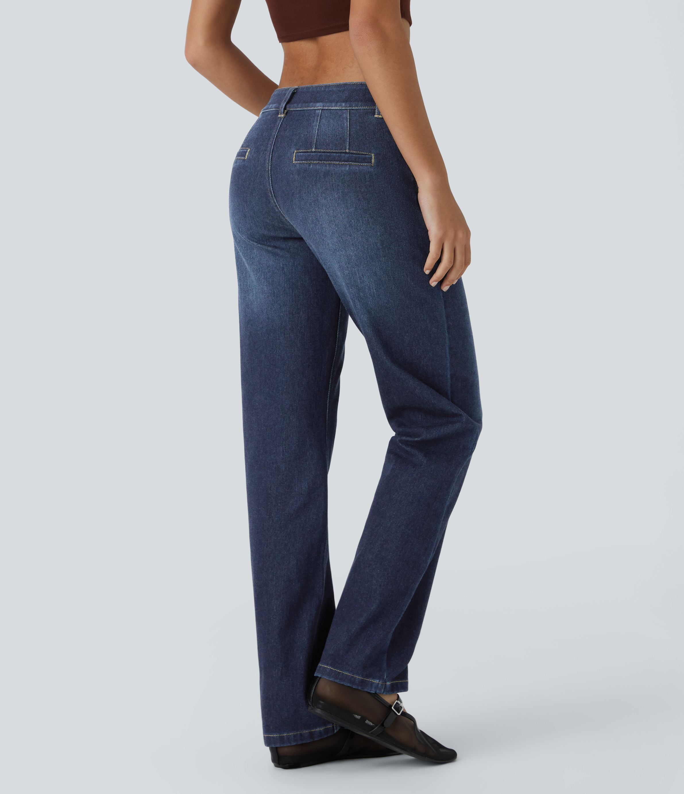 Paint Blue Denim Halara Flex™ jeans à taille basse, poches zippées, coupe droite, délavés et décontractés / 2