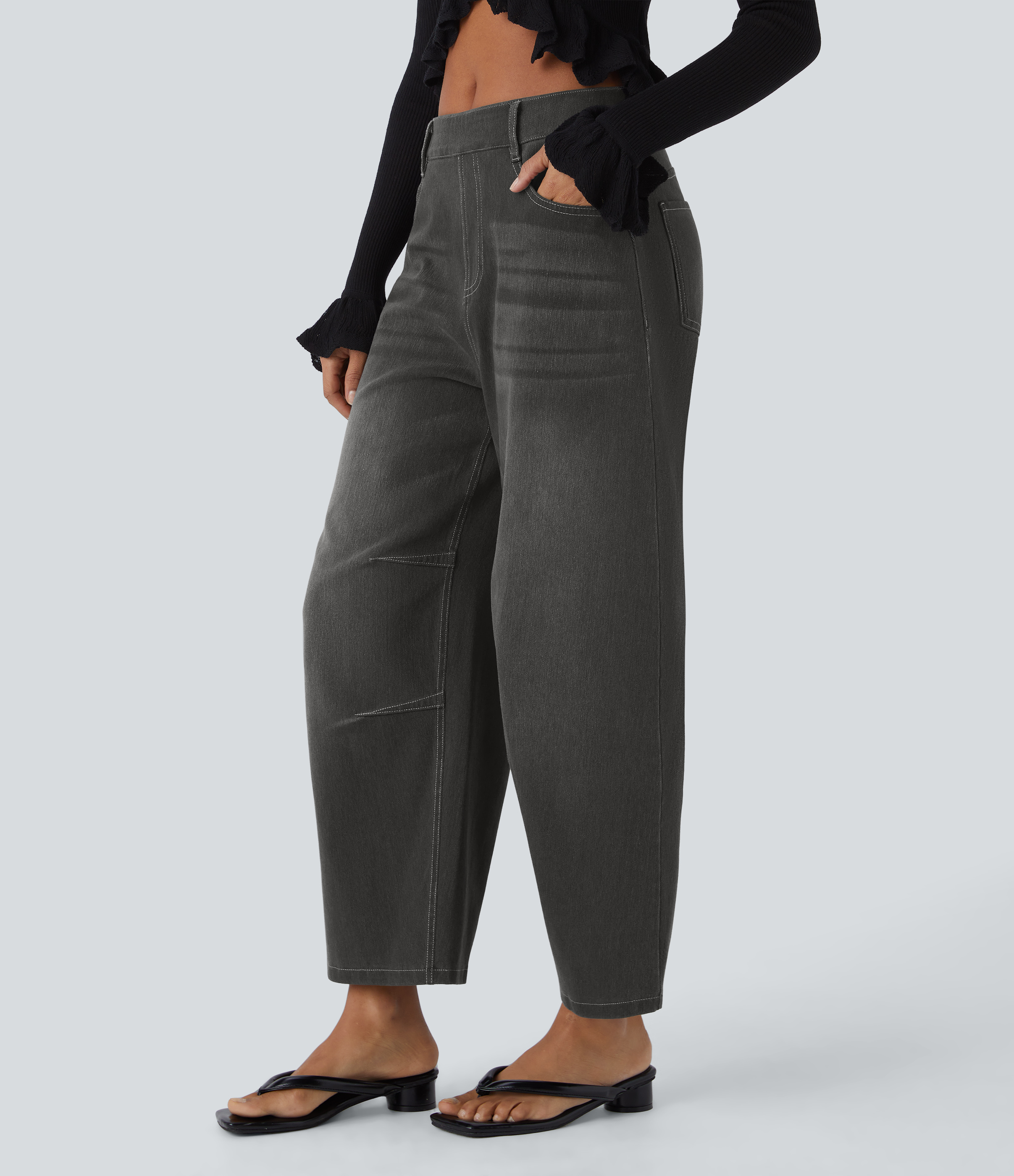 Halara Flex™ Mid Rise Pockets Women Wide Leg Baggy Barrel Leg Casual Denim Jeans