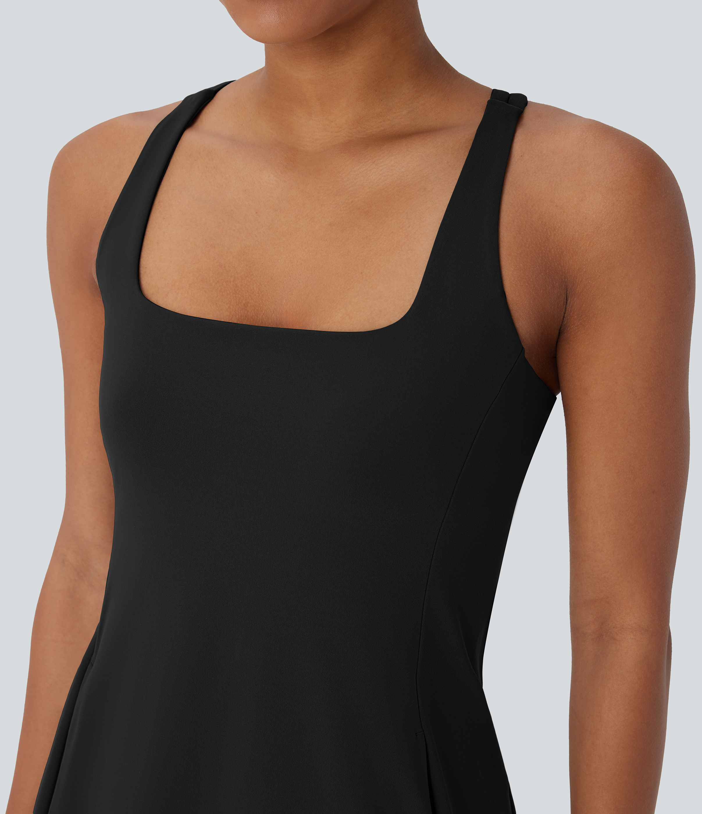 Halara Softlyzeroв„ў Plush Backless Crisscross Cut Out Side Pocket 2-Piece Mini Yoga Active Dress Workout Dress - Black - L 