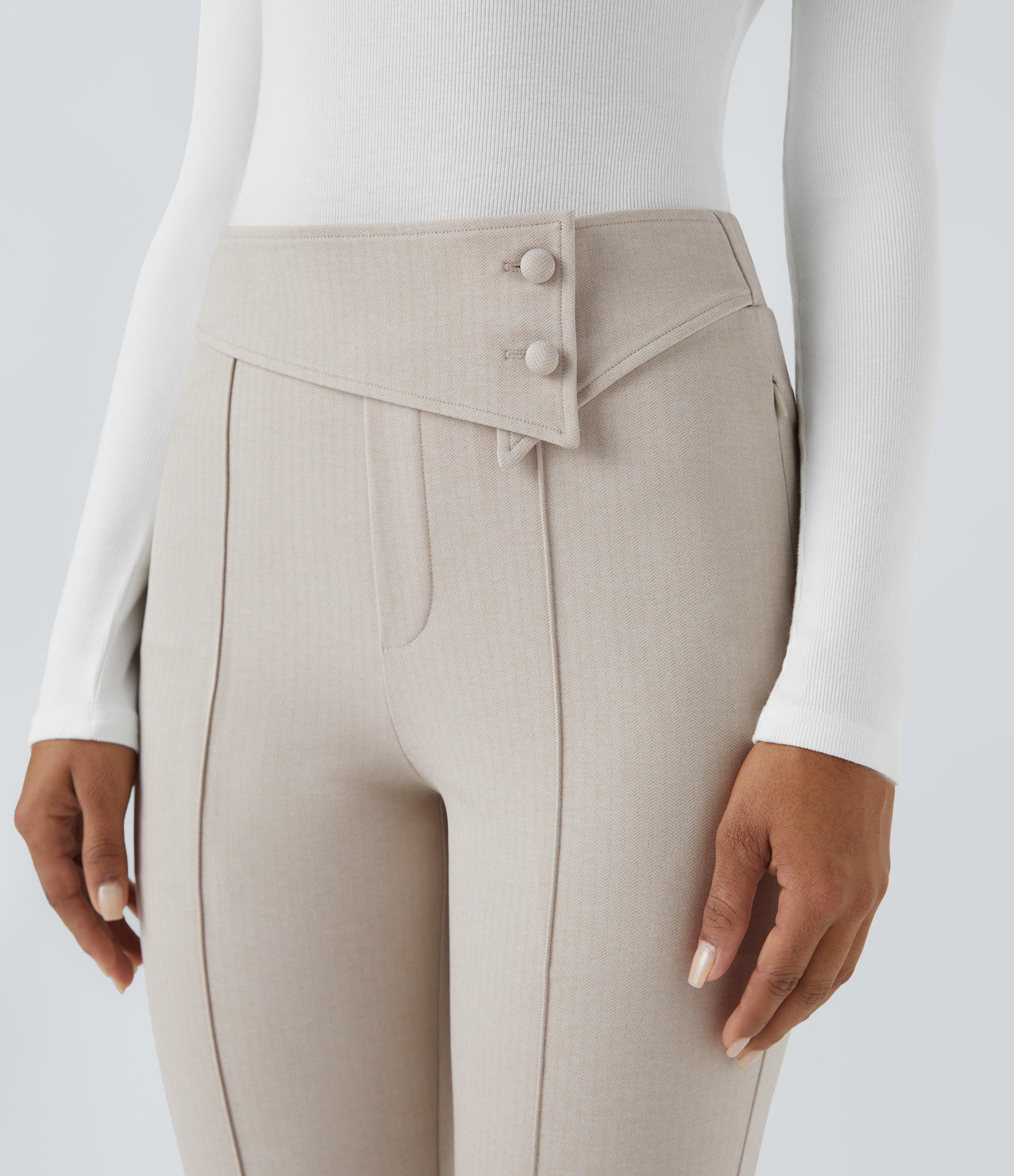 Halara Foldover High Waisted Side Zipper Pocket Herringbone Work Leggings  - Moonbeam - XS(7/8) 
