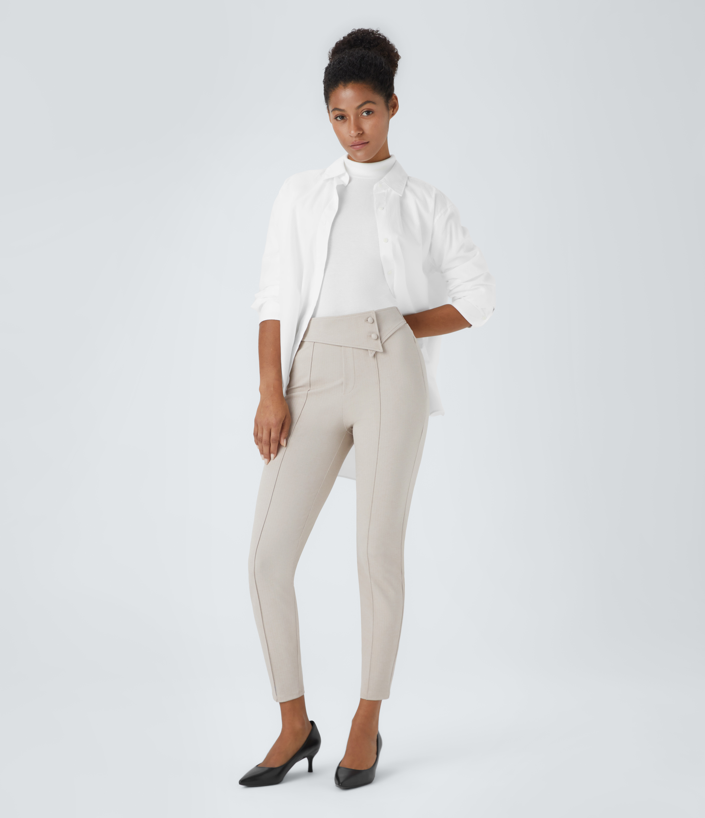 Halara Foldover High Waisted Side Zipper Pocket Herringbone Work Leggings  - Moonbeam - XS(7/8) 