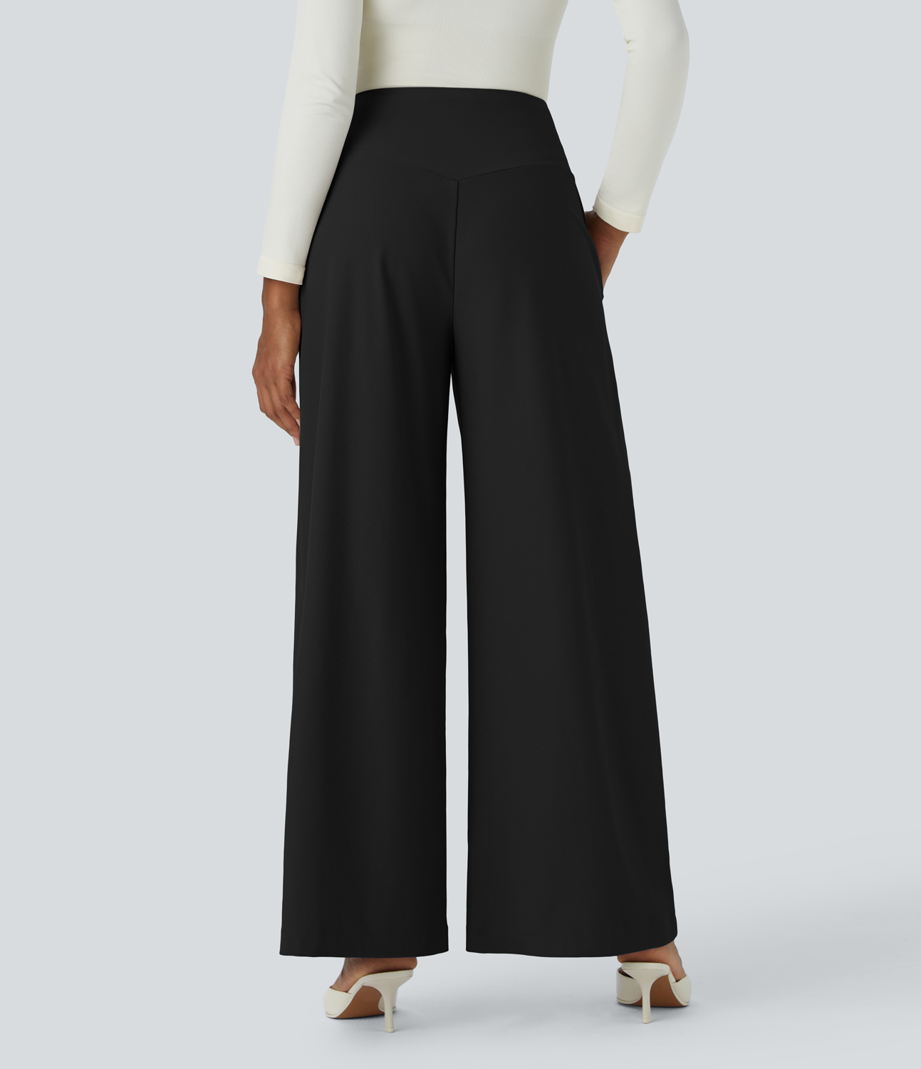 Halara Halara Flexв„ў High Waisted Decorative Buckle Side Pocket Wide Leg Twill Work Pants  - Black - S(regular) 