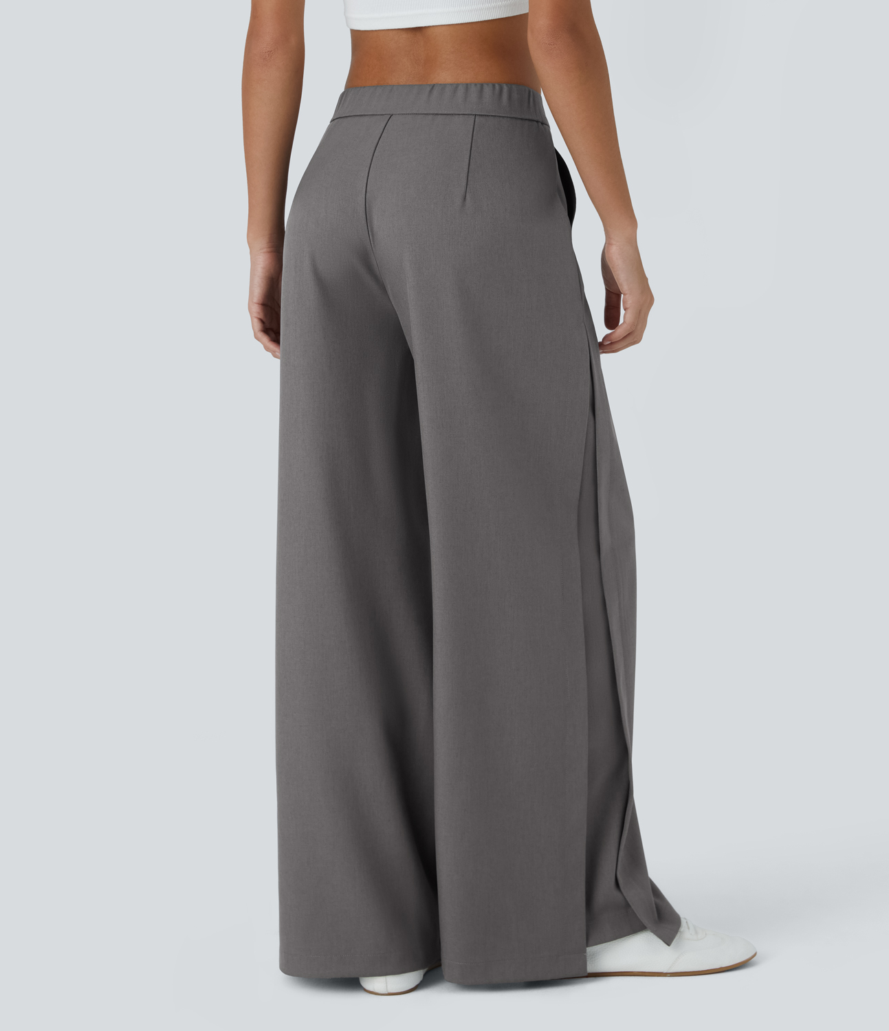 Halara Mid Rise Button Zipper Side Pocket Wide Leg Casual Pants  - Charcoal Gray - L(regular) sweatpants jogger pants stacked sweatpants 