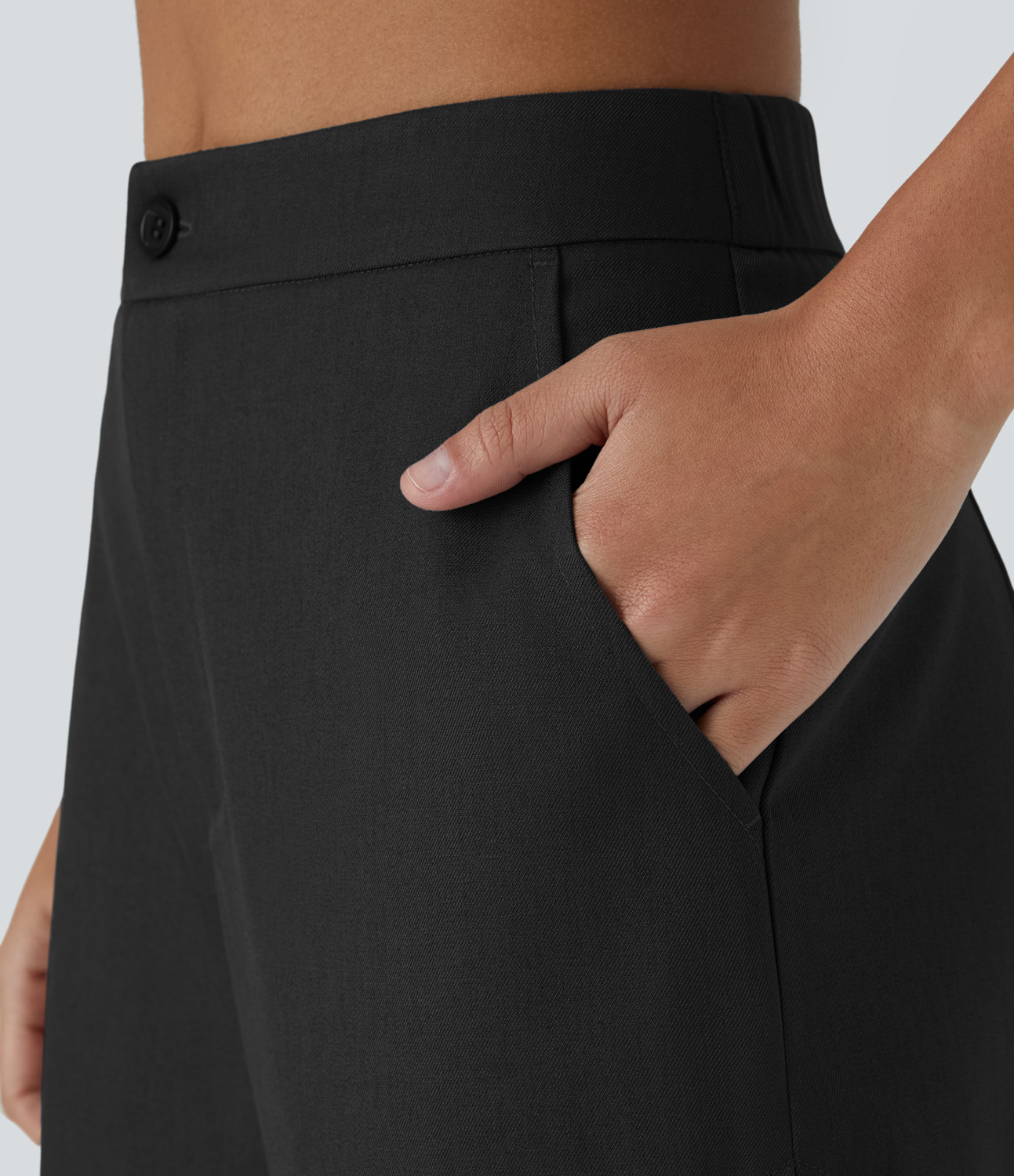 Halara Mid Rise Button Zipper Side Pocket Wide Leg Casual Pants  - Black - XL(regular) sweatpants jogger pants stacked sweatpants 