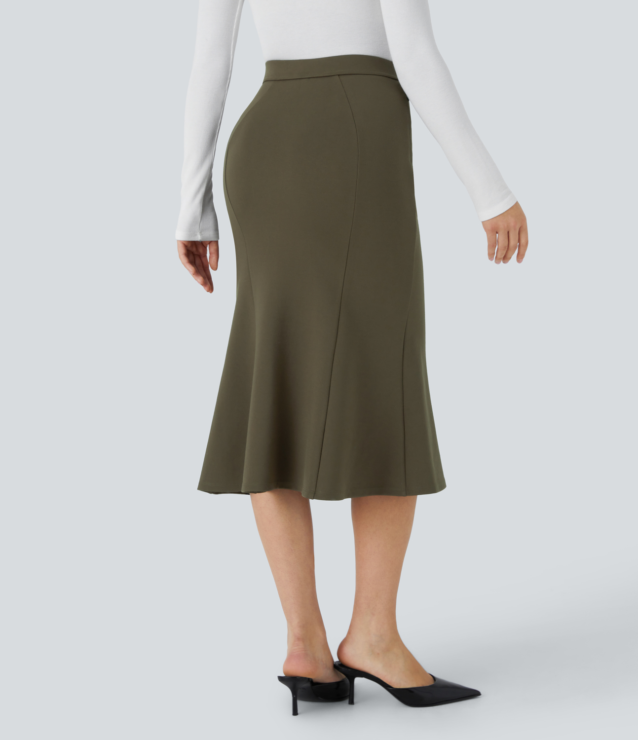 Halara High Waisted Side Zip Pocket Midi Work Mermaid Skirt  - Forest Wild Brown - S(regular) 
