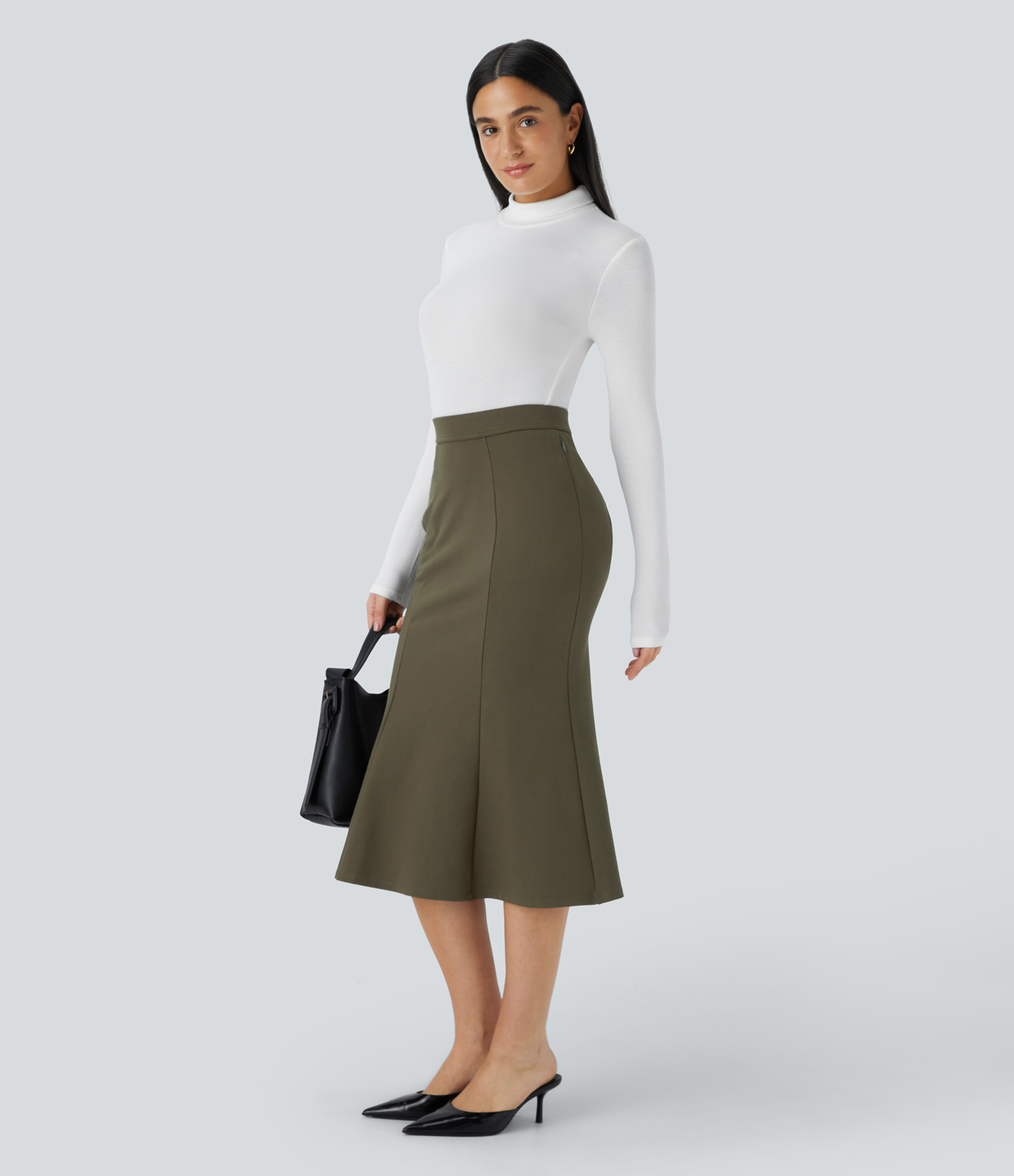 Halara High Waisted Side Zip Pocket Midi Work Mermaid Skirt  - Forest Wild Brown - S(regular) 