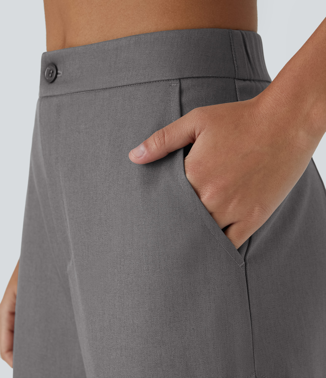 Halara Mid Rise Button Zipper Side Pocket Wide Leg Casual Pants  - Charcoal Gray - L(regular) sweatpants jogger pants stacked sweatpants 