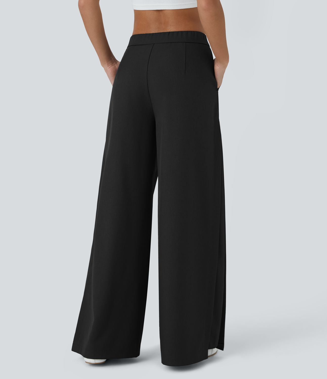 Halara Mid Rise Button Zipper Side Pocket Wide Leg Casual Pants  - Black - XL(regular) sweatpants jogger pants stacked sweatpants 