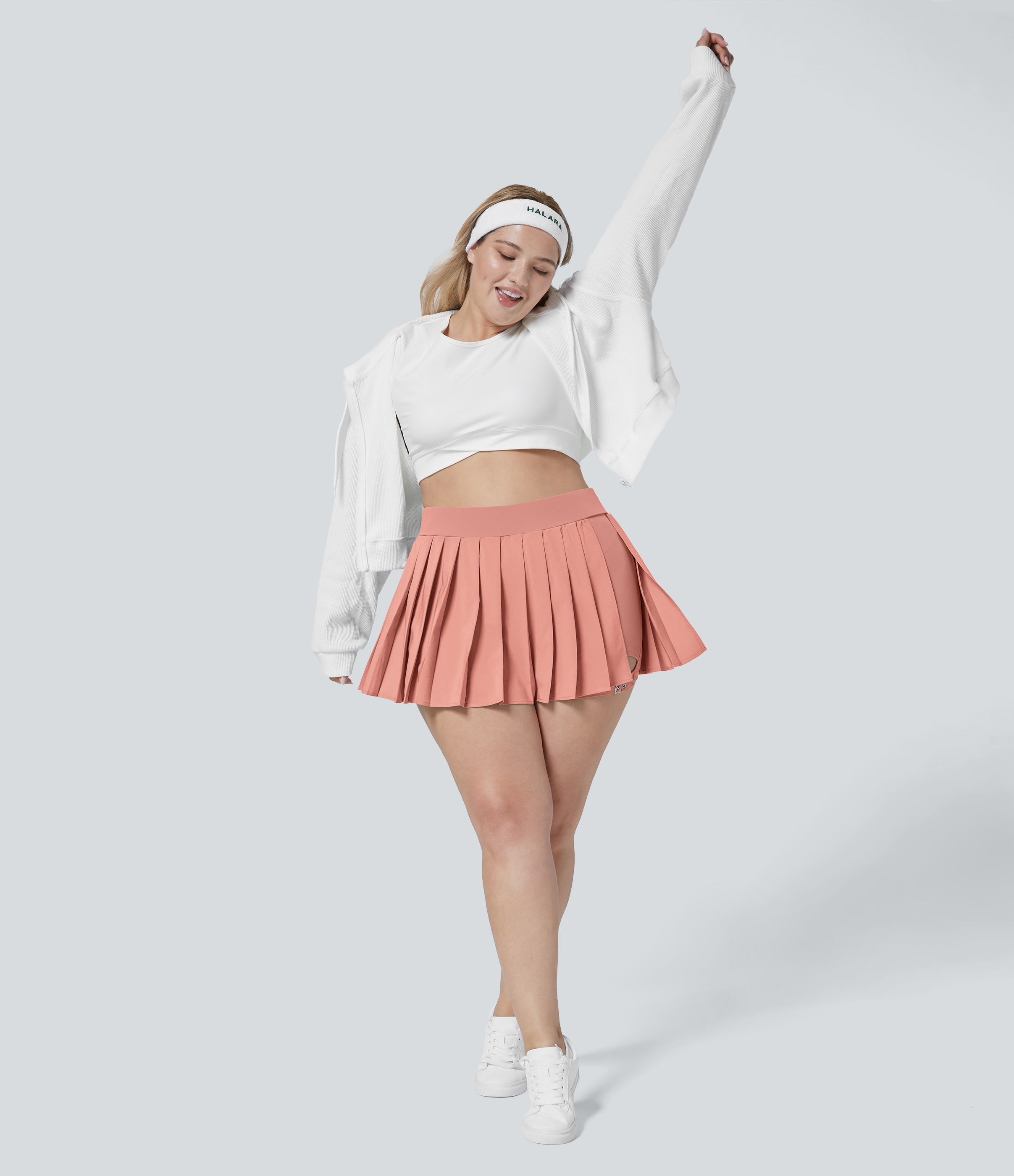 Halara Breezefulв„ў High Waisted Pleated 2-in-1 Side Pocket Adjustable Buckle Quick Dry Mini Casual Plus Size Skirt  - Peach Melba - 1X(regular) 