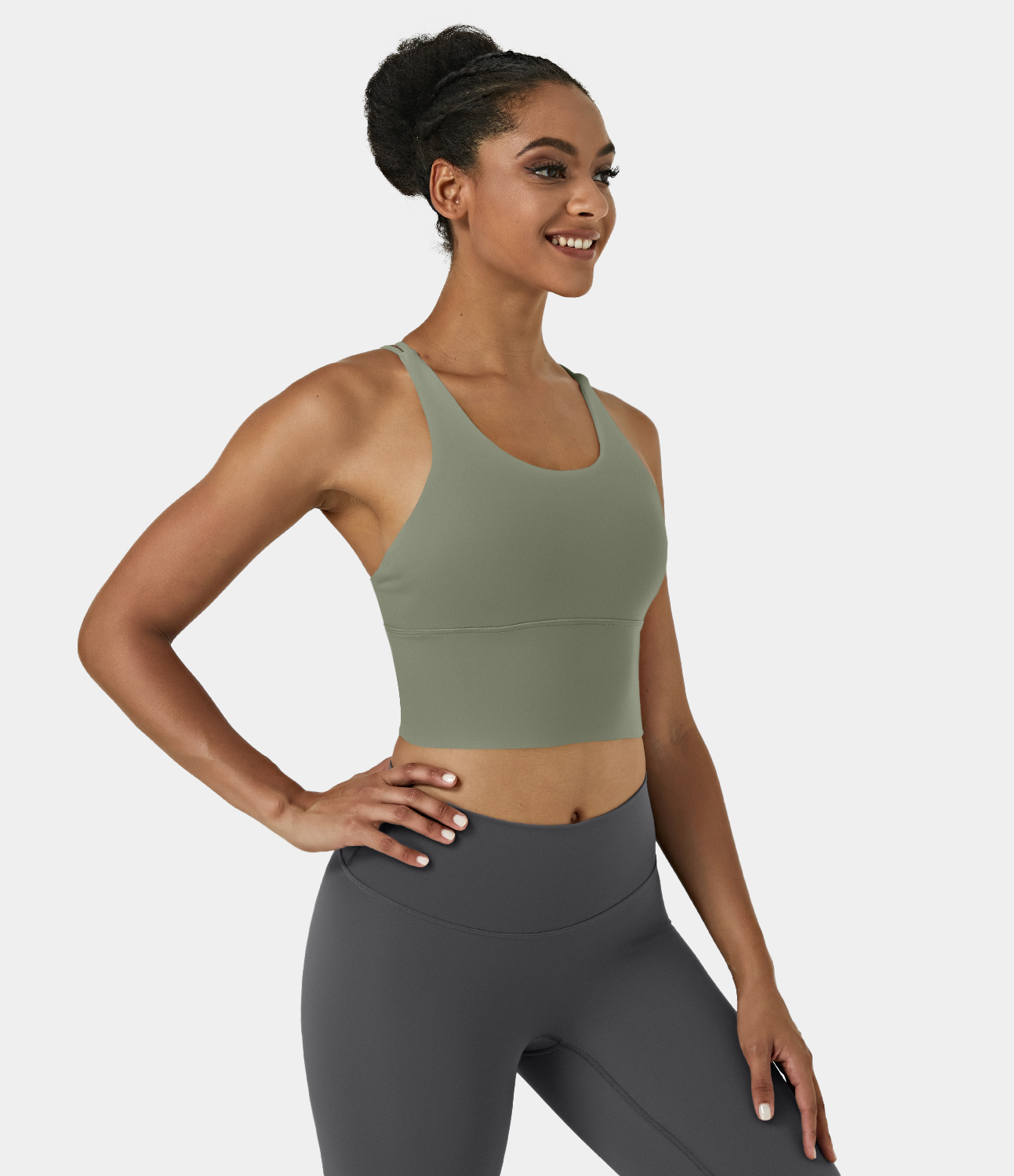 

Halara Low Support Backless Crisscross U Neck Longline Yoga Sports Bra - Playground - Moss Green -  push up bra strapless bra backless bra