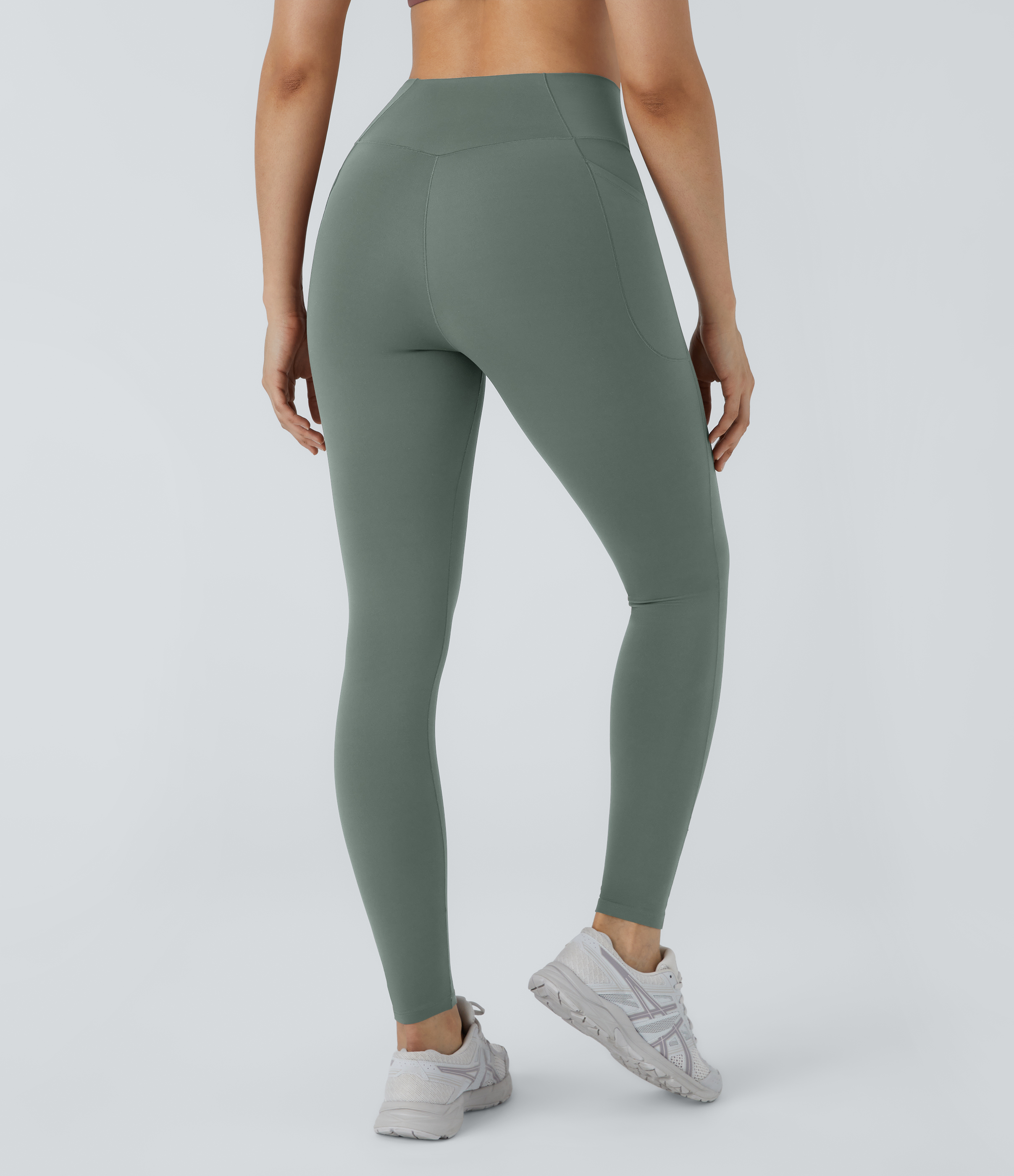 Halara PatitoffВ® 2.0 Pet Hair Resistant High Waisted Crossover Side Pocket Yoga Leggings  - Willow Green - L(7/8) gym leggings 