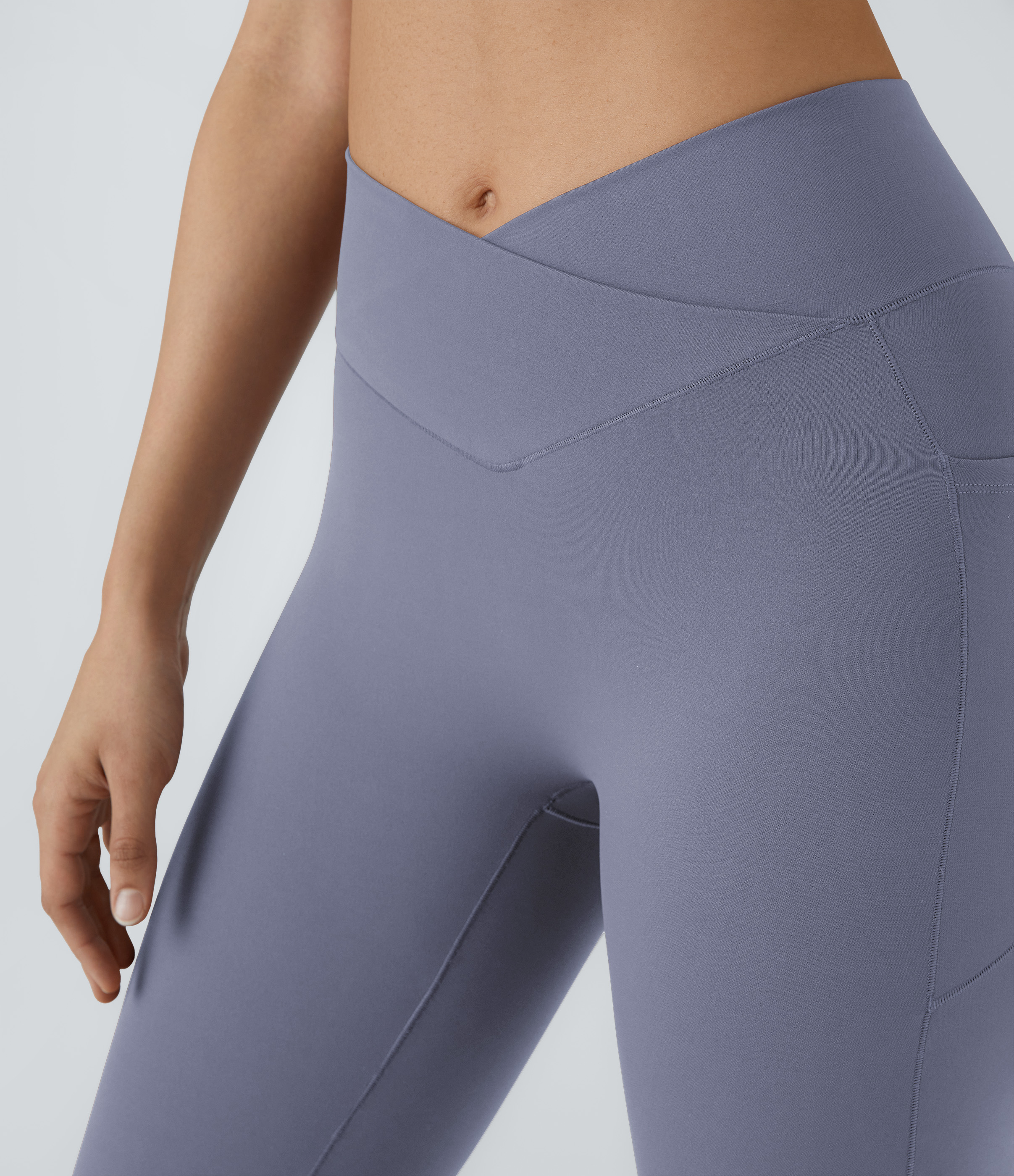 Halara PatitoffВ® 2.0 Pet Hair Resistant High Waisted Crossover Side Pocket Yoga Leggings  - Smoke Purple Blue - XL(7/8) gym leggings 