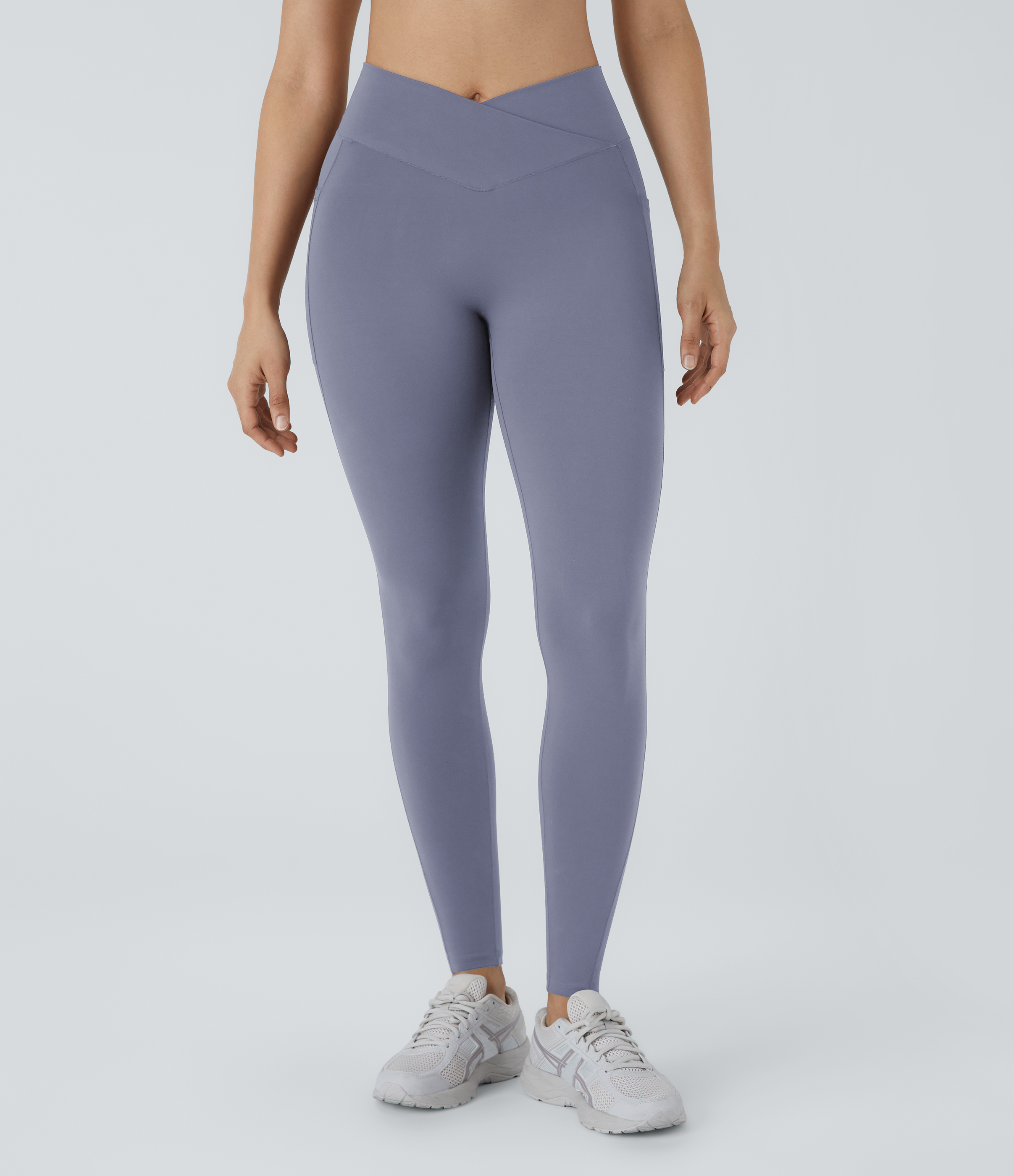 Halara PatitoffВ® 2.0 Pet Hair Resistant High Waisted Crossover Side Pocket Yoga Leggings  - Smoke Purple Blue - XL(7/8) gym leggings 