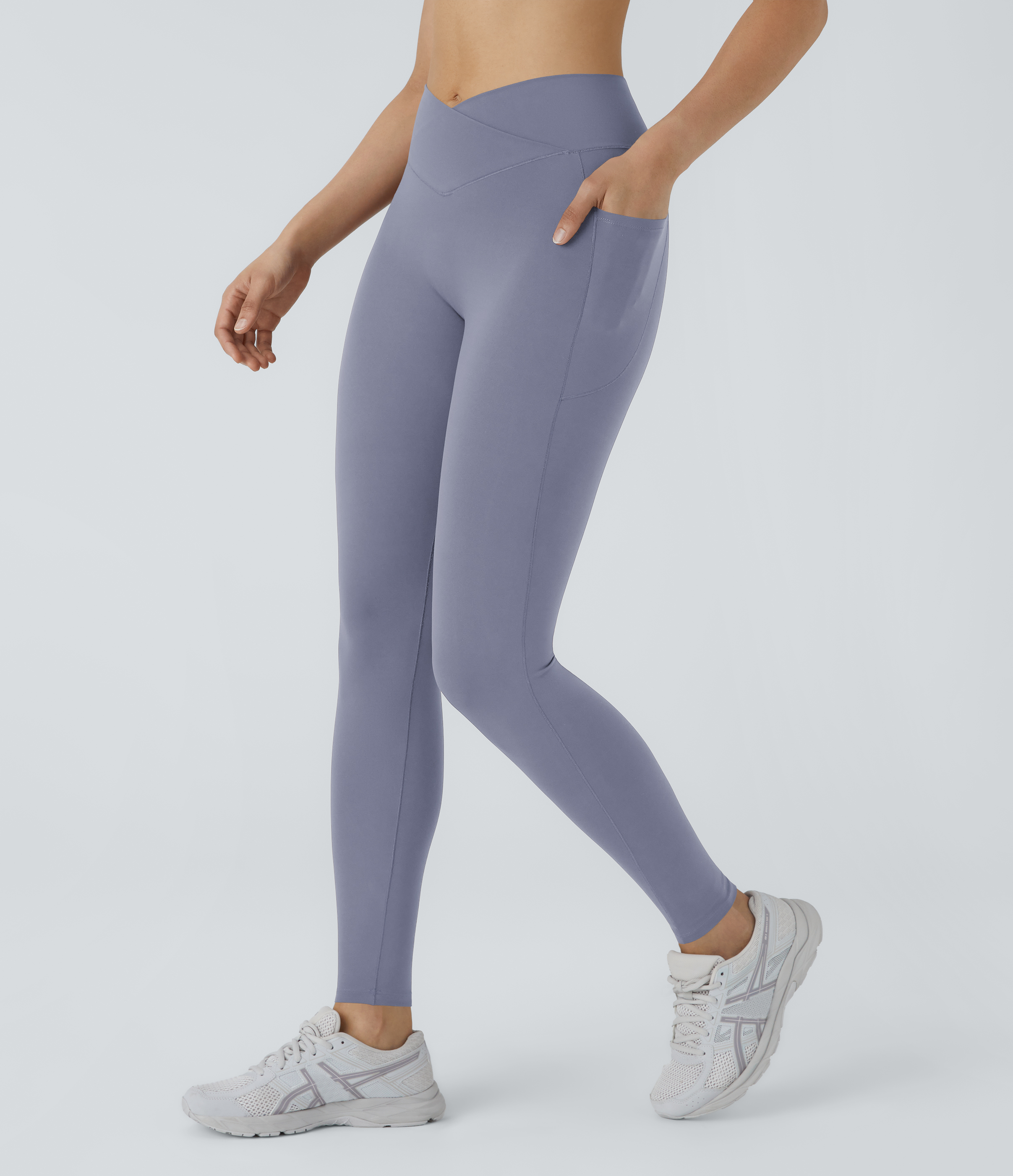 Halara PatitoffВ® 2.0 Pet Hair Resistant High Waisted Crossover Side Pocket Yoga Leggings  - Smoke Purple Blue - XL(7/8) gym leggings 