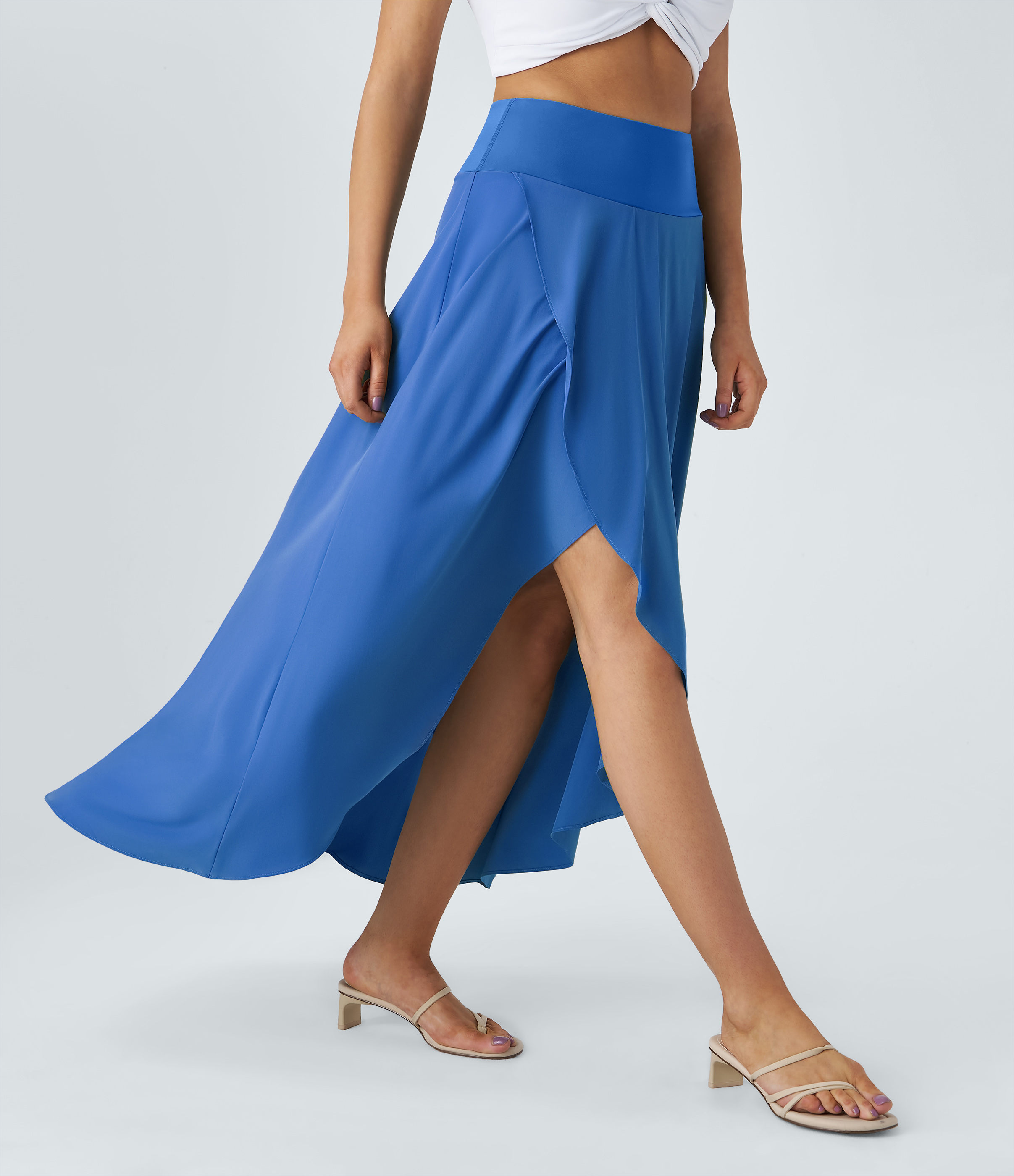 Halara Breezefulв„ў High Waisted High Low Ruffle 2-in-1 Flowy Quick Dry Casual Regular Maxi Skirt  - Nebulas Blue - M(regular) 