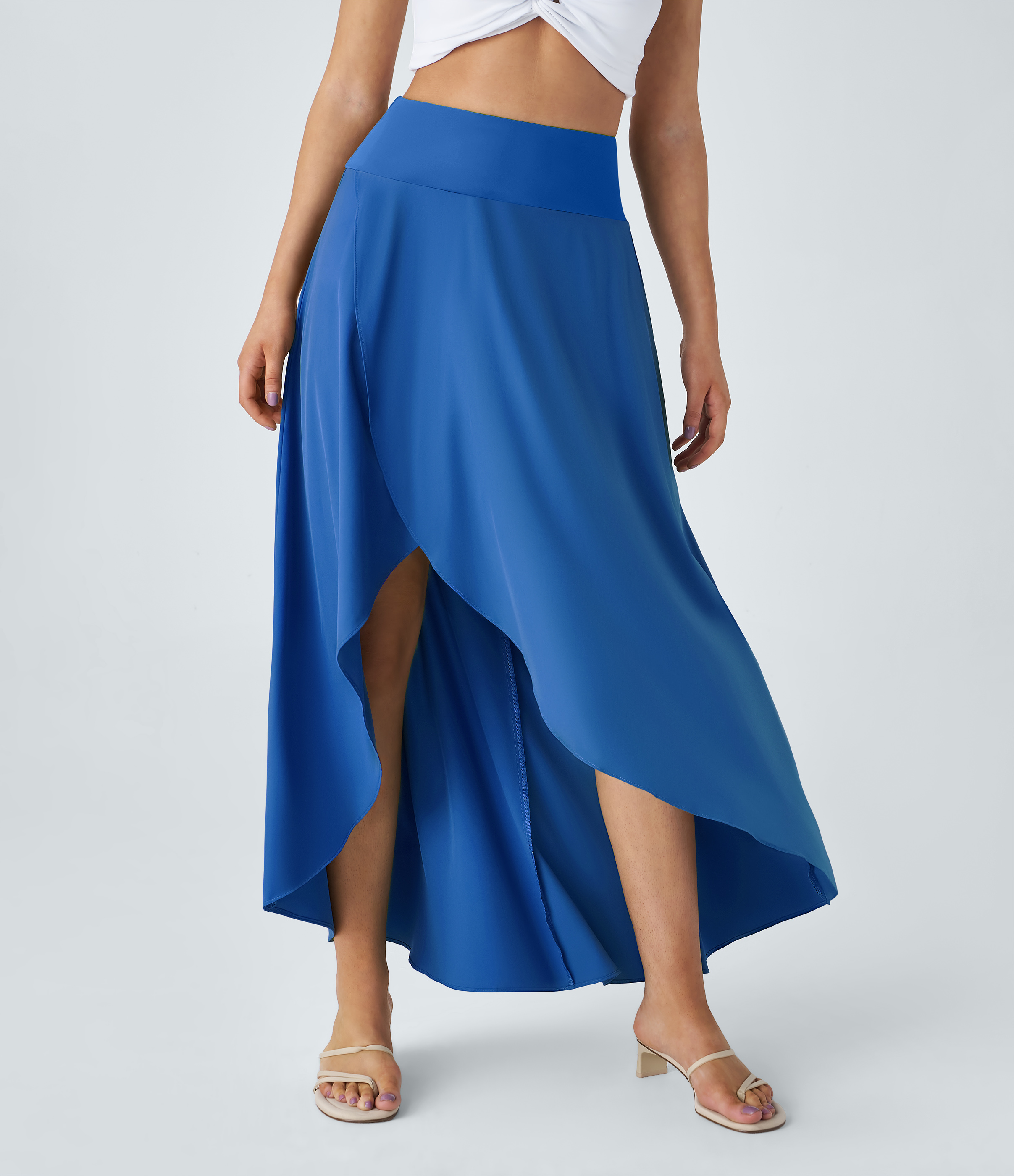 Halara Breezefulв„ў High Waisted High Low Ruffle 2-in-1 Flowy Quick Dry Casual Regular Maxi Skirt  - Nebulas Blue - M(regular) 