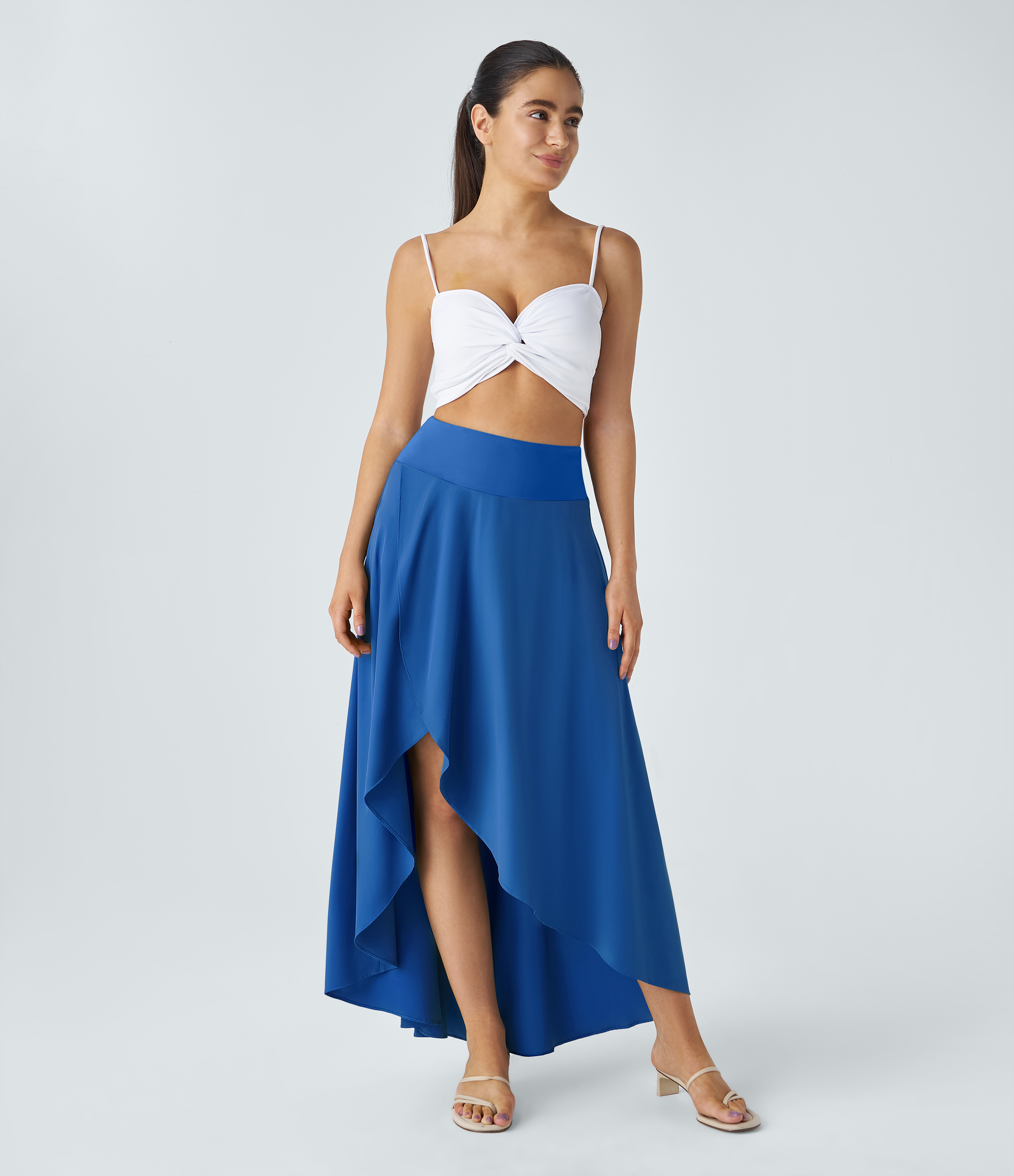 Halara Breezefulв„ў High Waisted High Low Ruffle 2-in-1 Flowy Quick Dry Casual Regular Maxi Skirt  - Nebulas Blue - M(regular) 