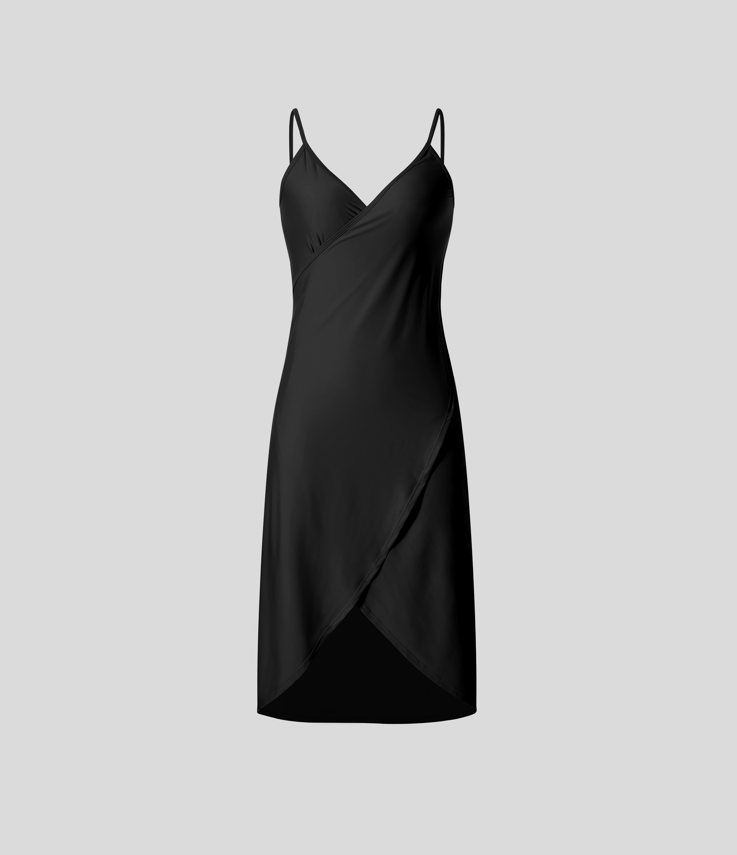 Halara Spaghetti Strap Crossover Backless Cover Up Wrap Cool Touch Resort Dress Casual Dress - Black - S slip dress beach dress ruched dress 