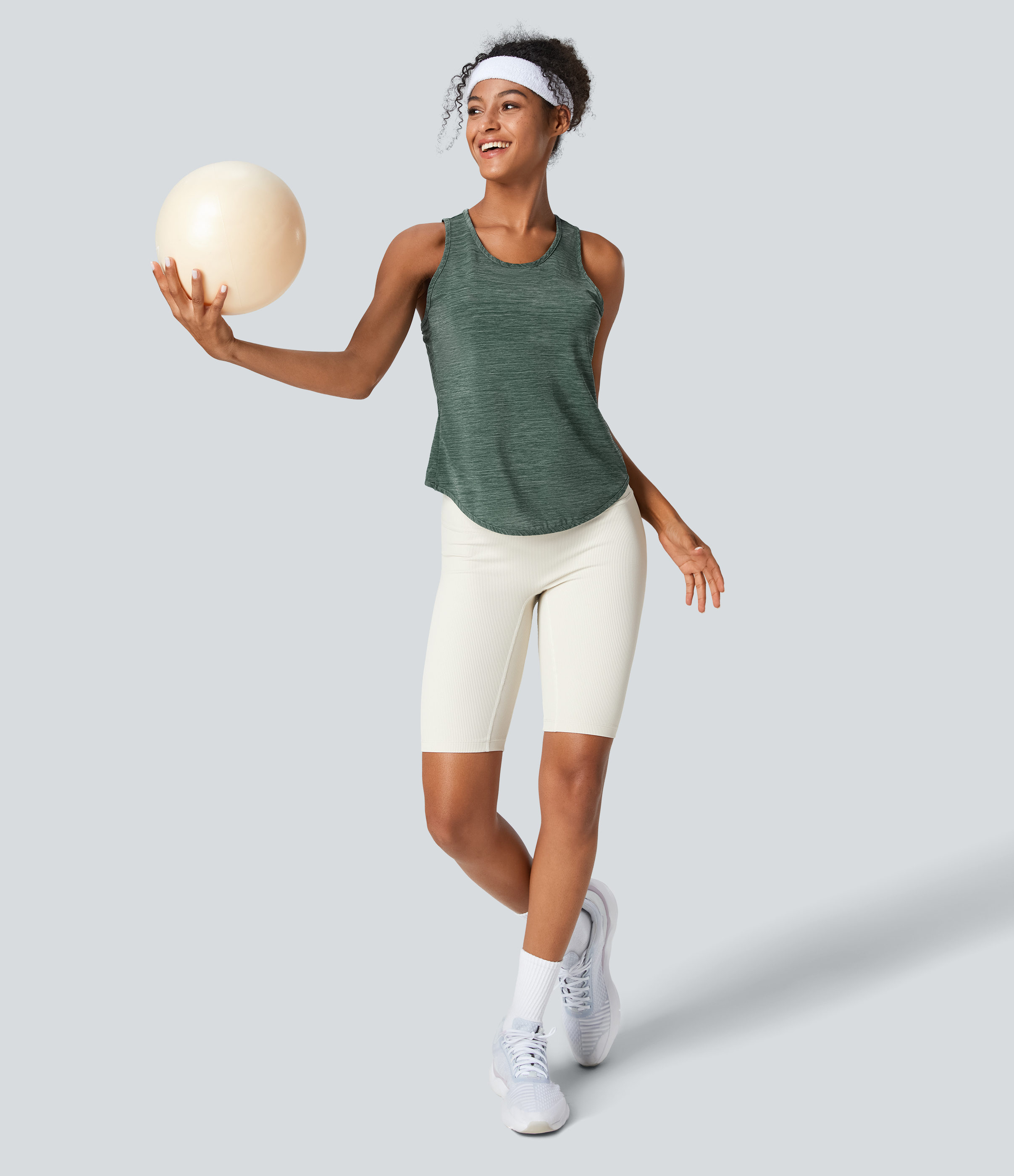 Halara Crisscross Back Curved Hem Yoga Tank Top Tank Top - Green Texture - XS golf tops halter top tunic tops sleeveless tops backless top 