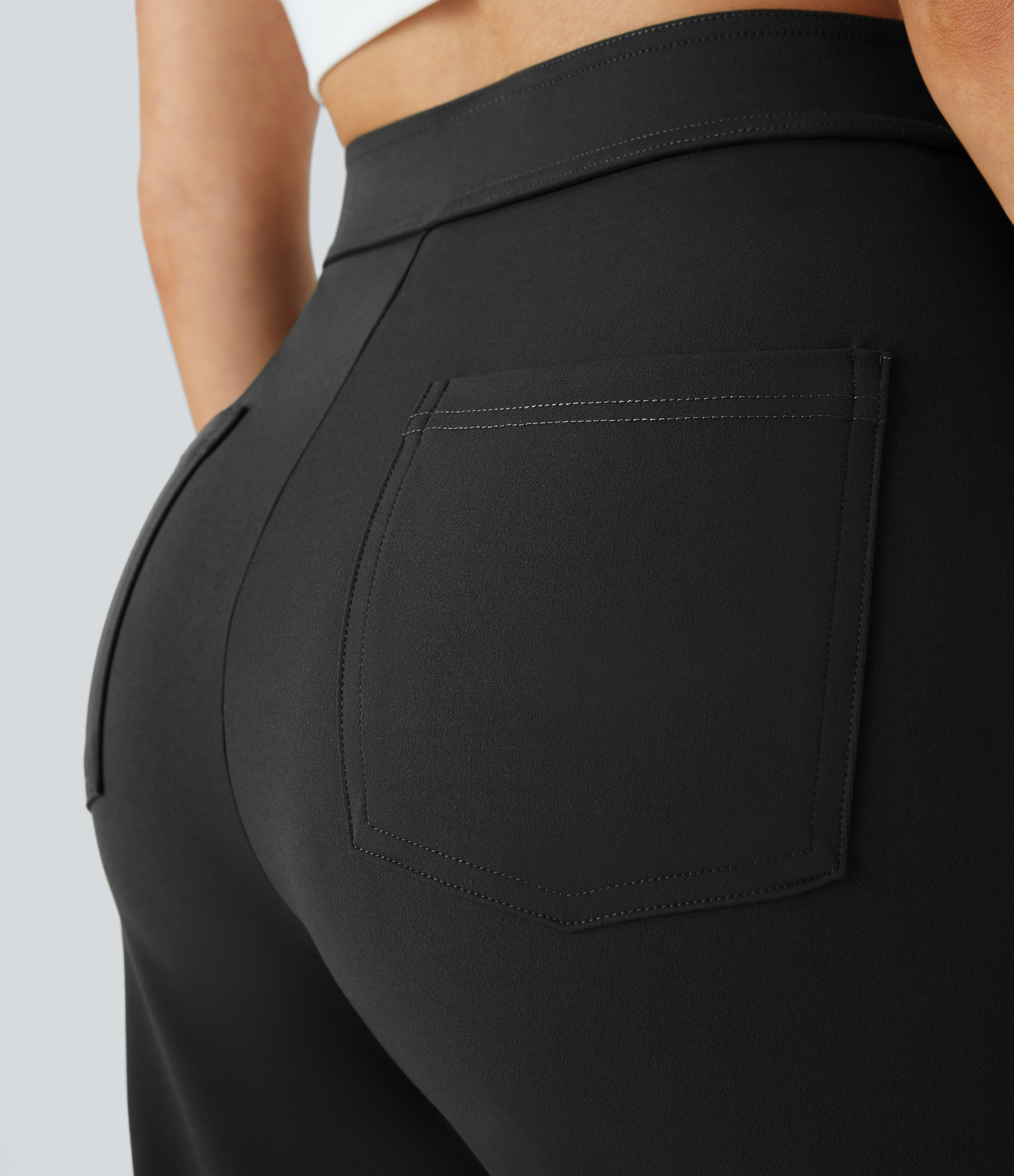 Halara High Waisted Button Multiple Pockets Straight Leg Casual Pants  - Black - XL(regular) sweatpants jogger pants stacked sweatpants 