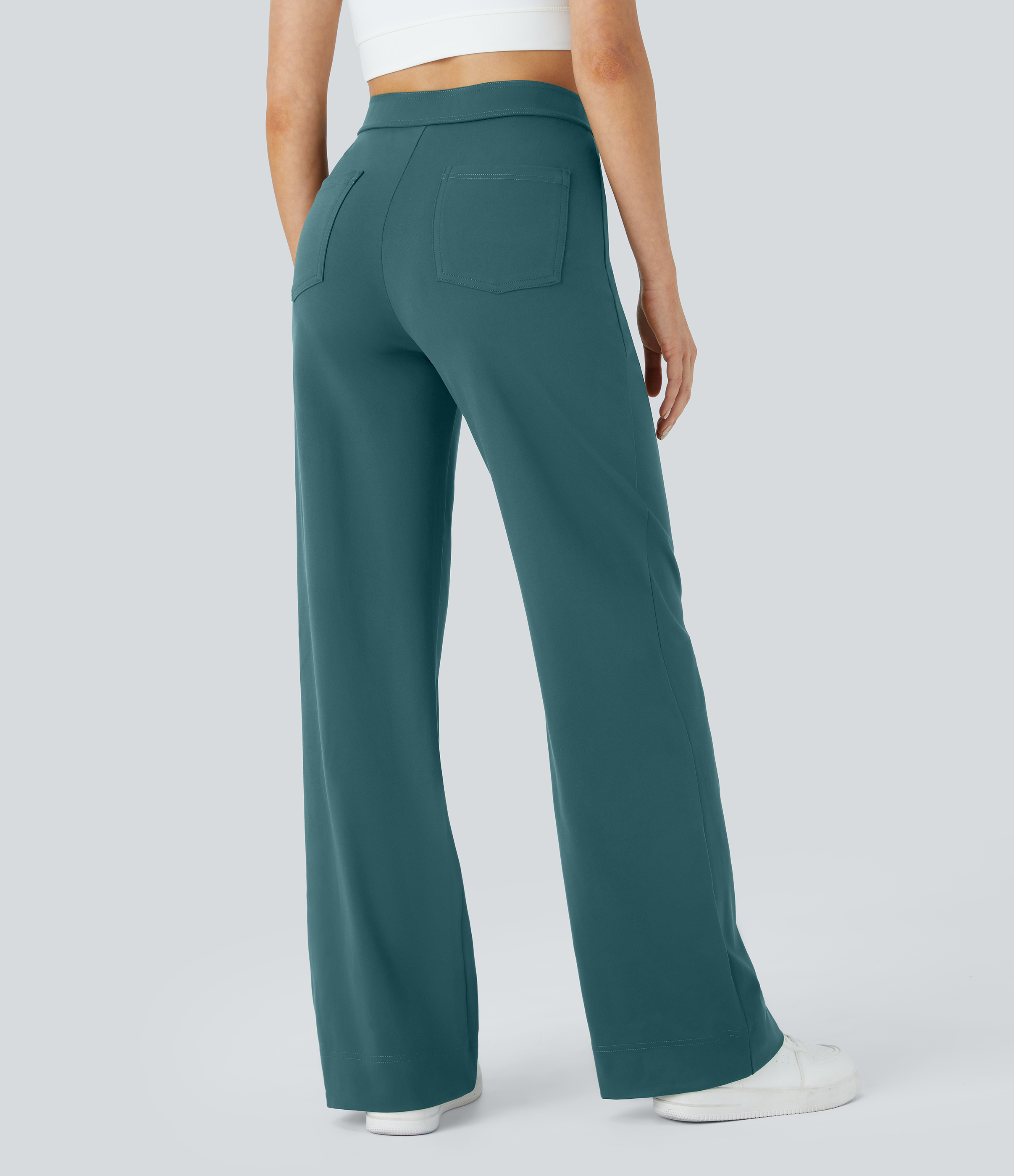 Halara High Waisted Button Multiple Pockets Straight Leg Casual Pants  - Atlantic Deep - M(regular) sweatpants jogger pants 