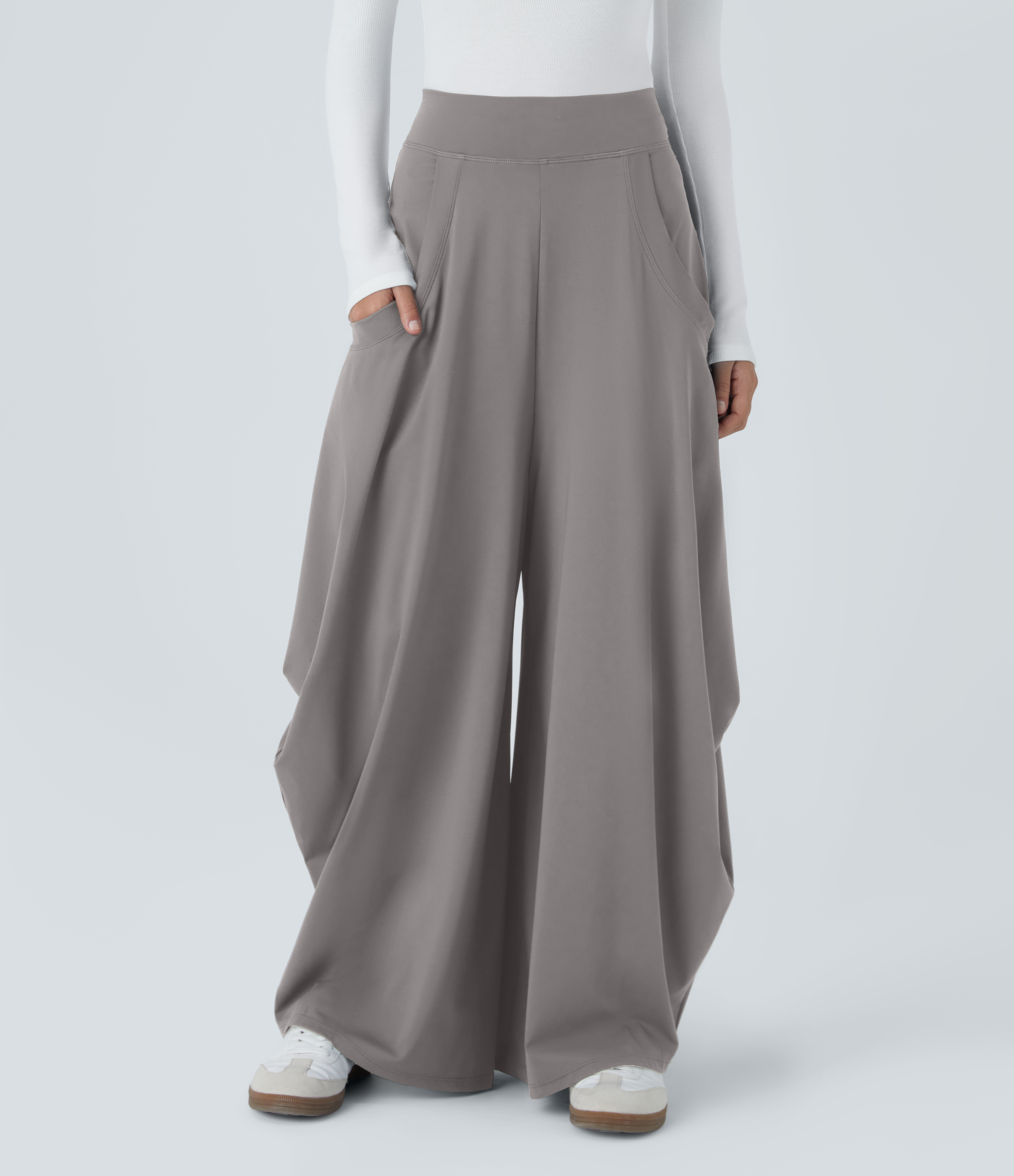 Halara Mid Rise Multiple Pockets Draped Wide Leg Casual Pants  - Steeple Gray - M(regular) 