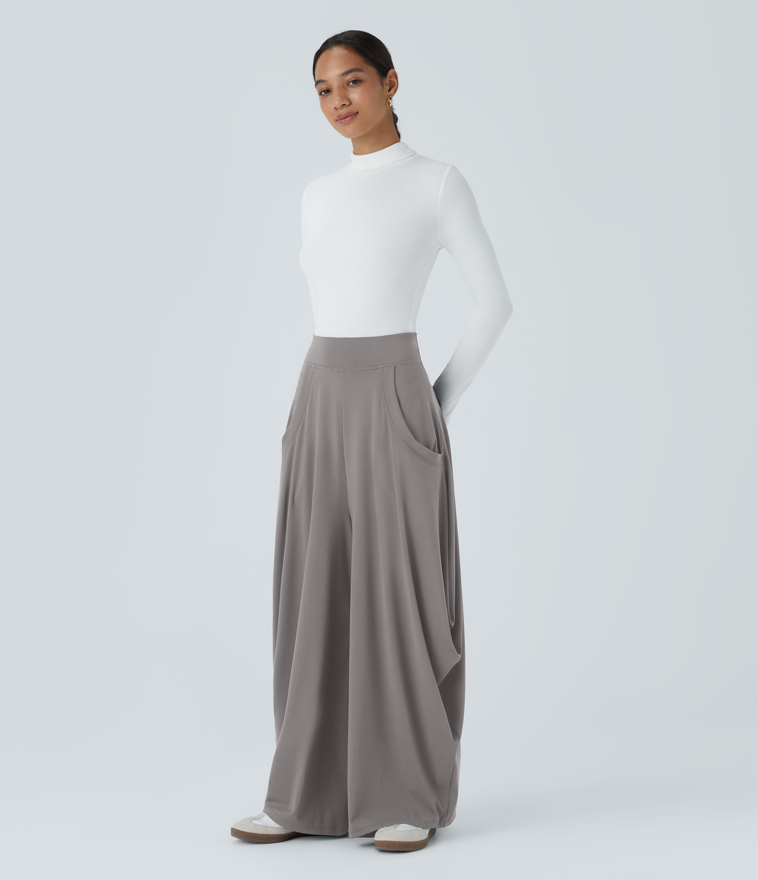 Halara Mid Rise Multiple Pockets Draped Wide Leg Casual Pants  - Steeple Gray - M(regular) 