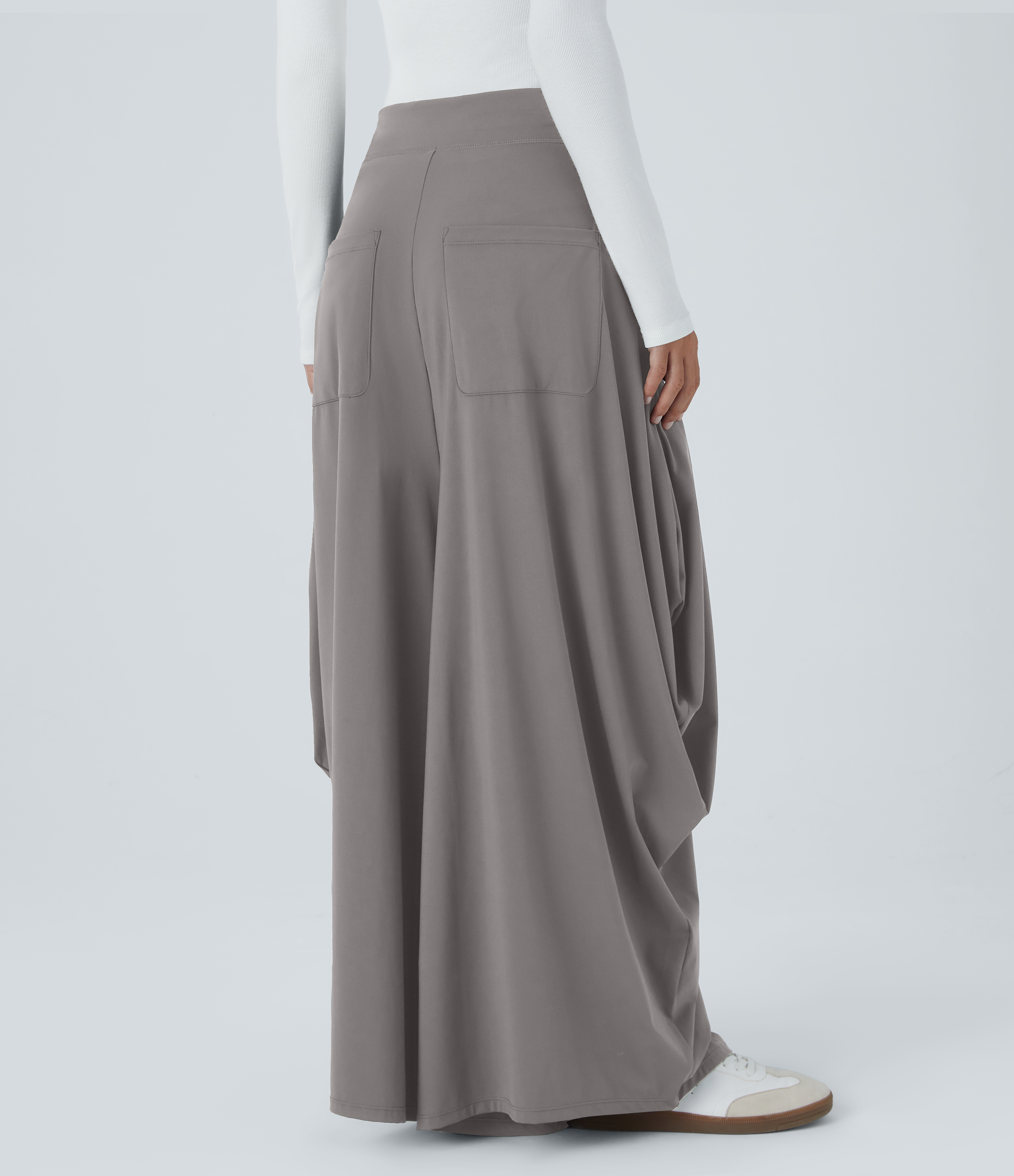 Halara Mid Rise Multiple Pockets Draped Wide Leg Casual Pants  - Steeple Gray - M(regular) 