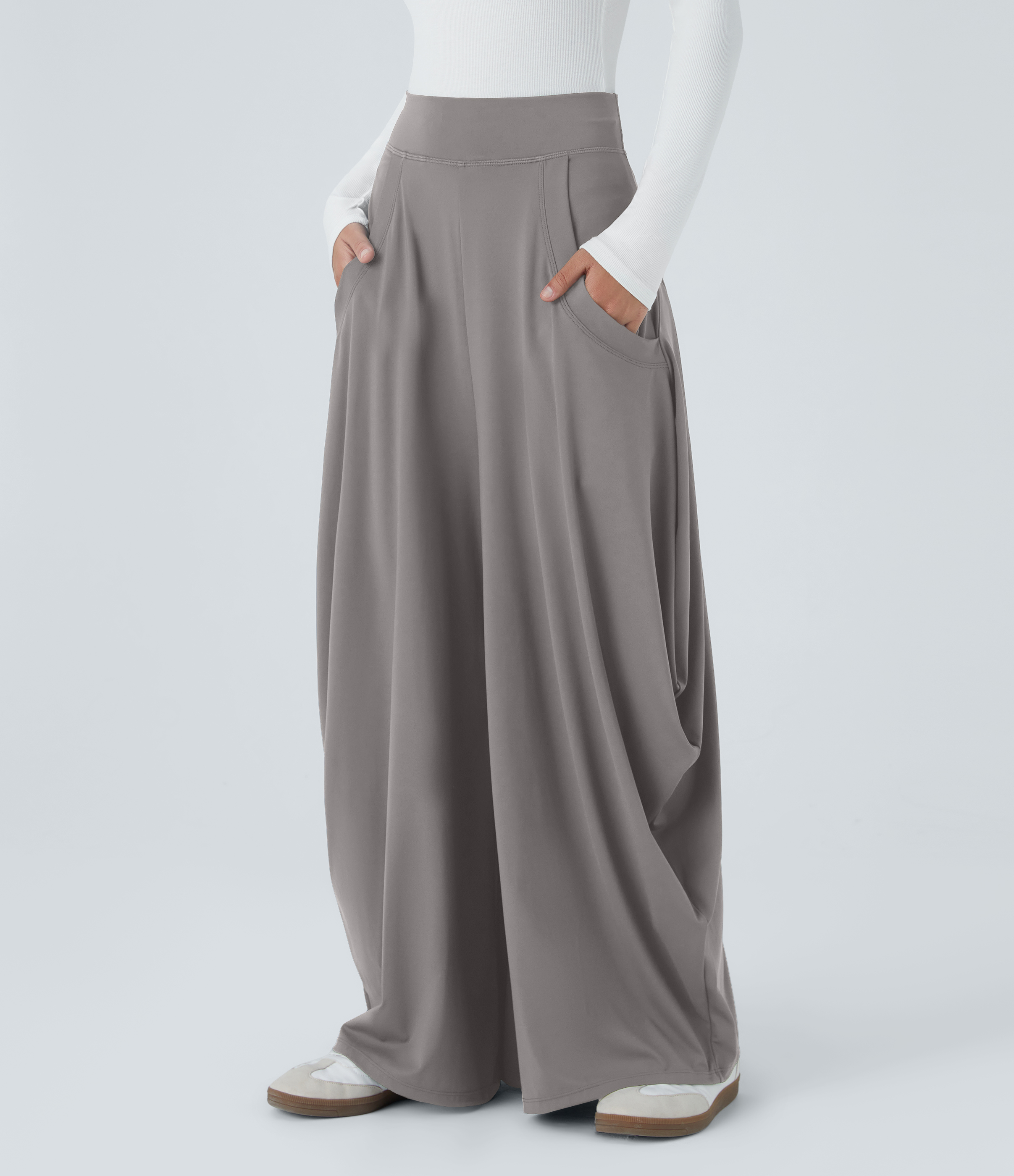 Halara Mid Rise Multiple Pockets Draped Wide Leg Casual Pants  - Steeple Gray - M(regular) 