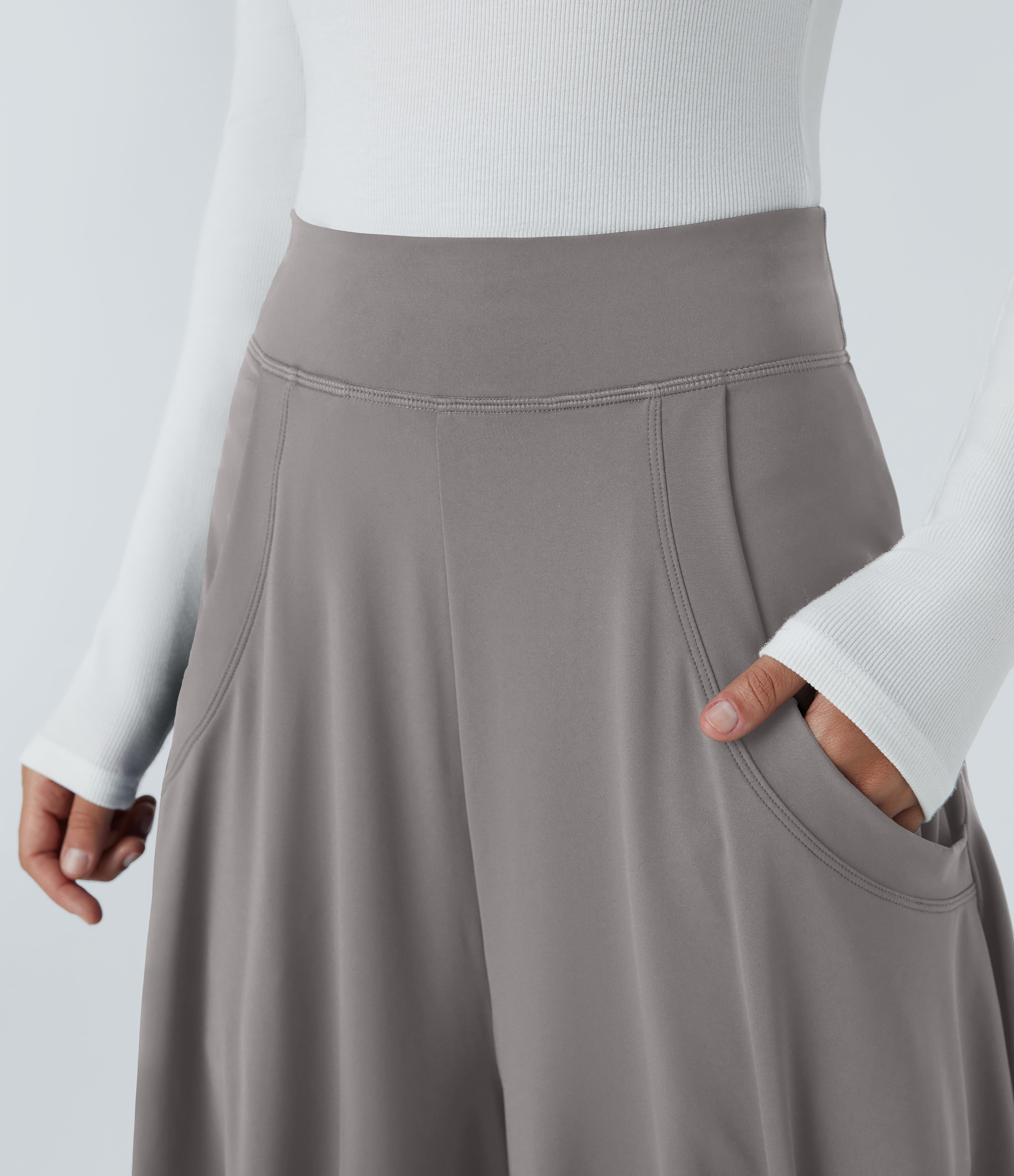 Halara Mid Rise Multiple Pockets Draped Wide Leg Casual Pants  - Steeple Gray - M(regular) 