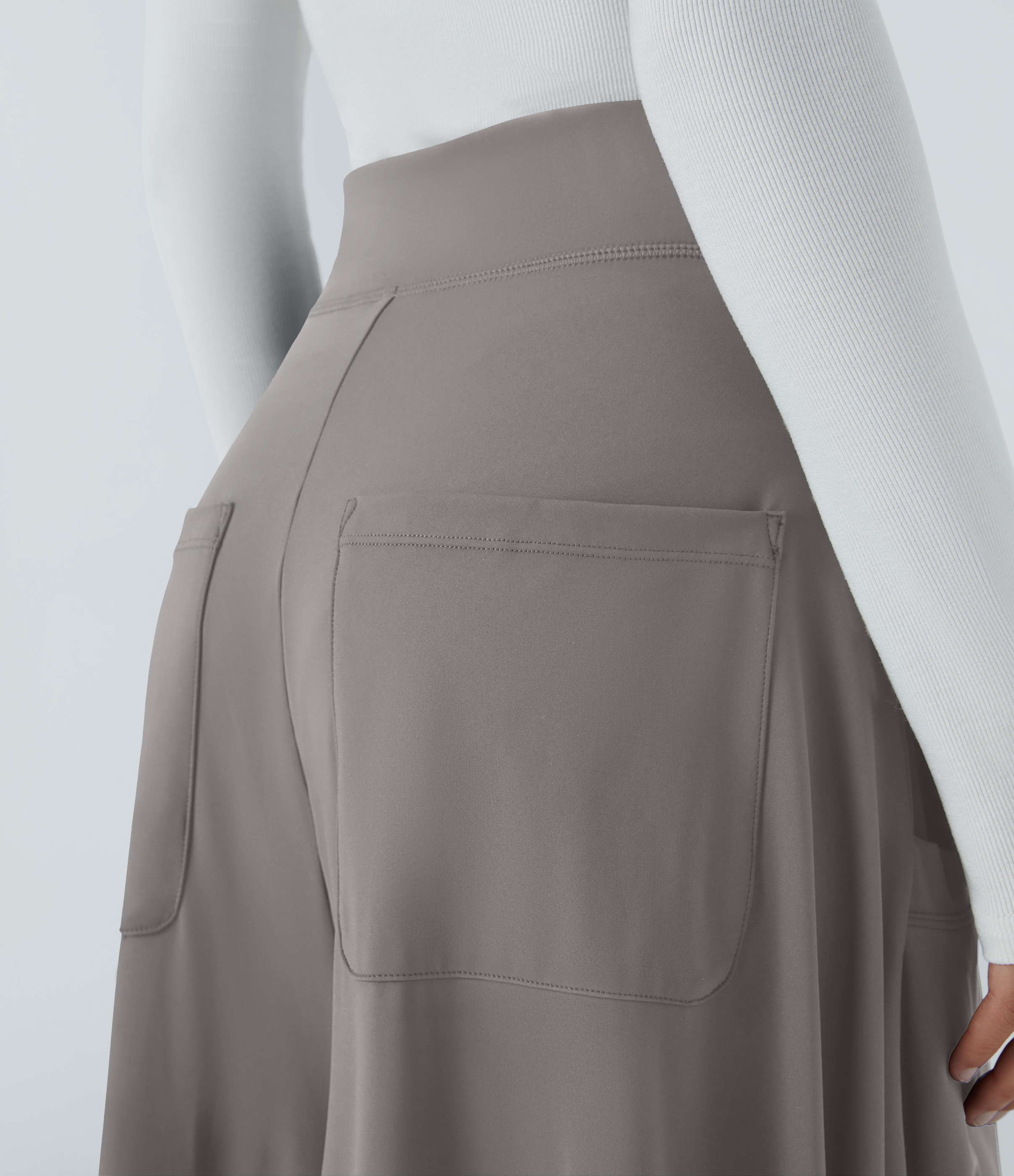 Halara Mid Rise Multiple Pockets Draped Wide Leg Casual Pants  - Steeple Gray - M(regular) 