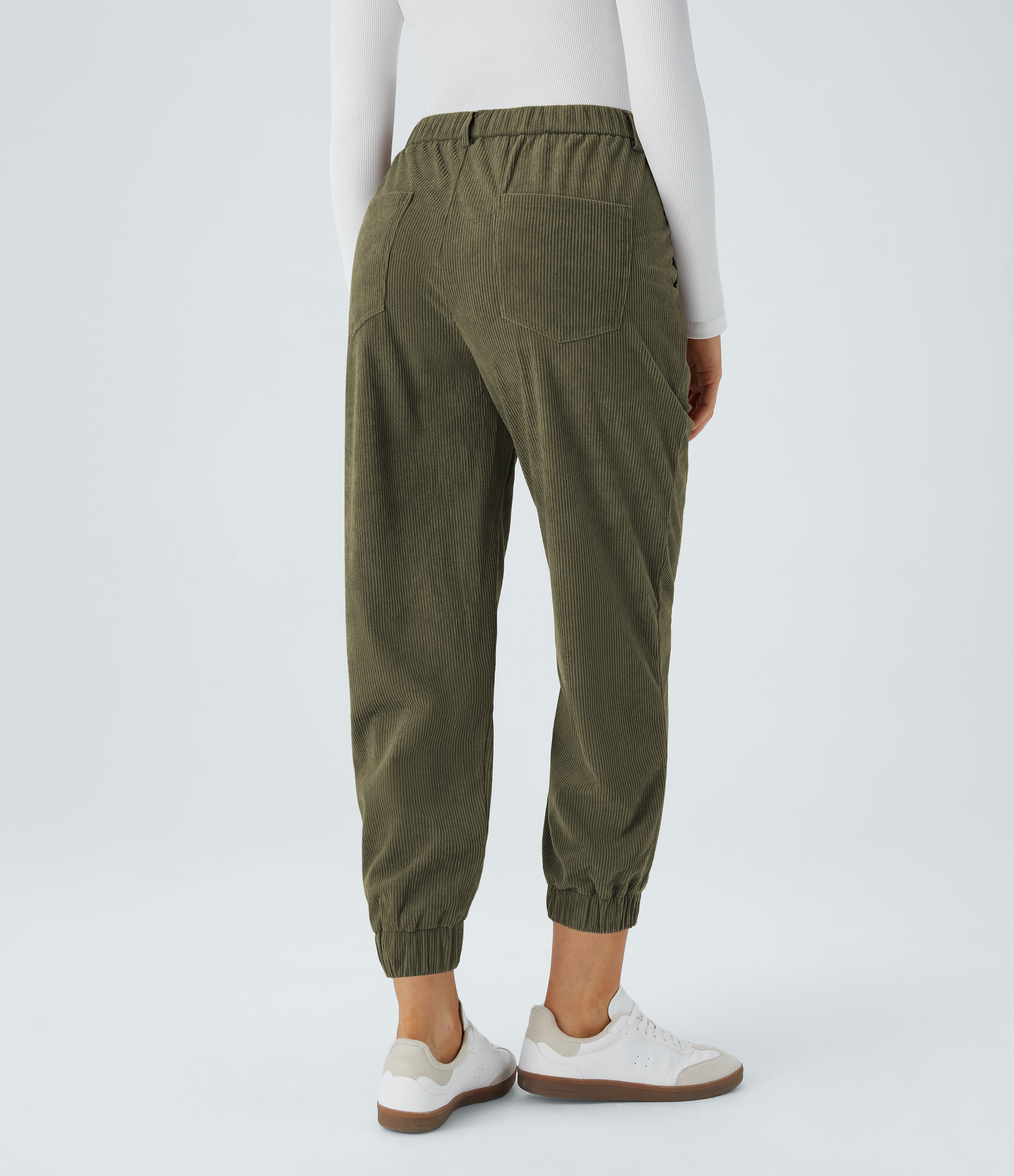 Halara Mid Rise Button Zipper Multiple Pockets Corduroy Casual Joggers  - Icy Bamboo Green - S(regular) 